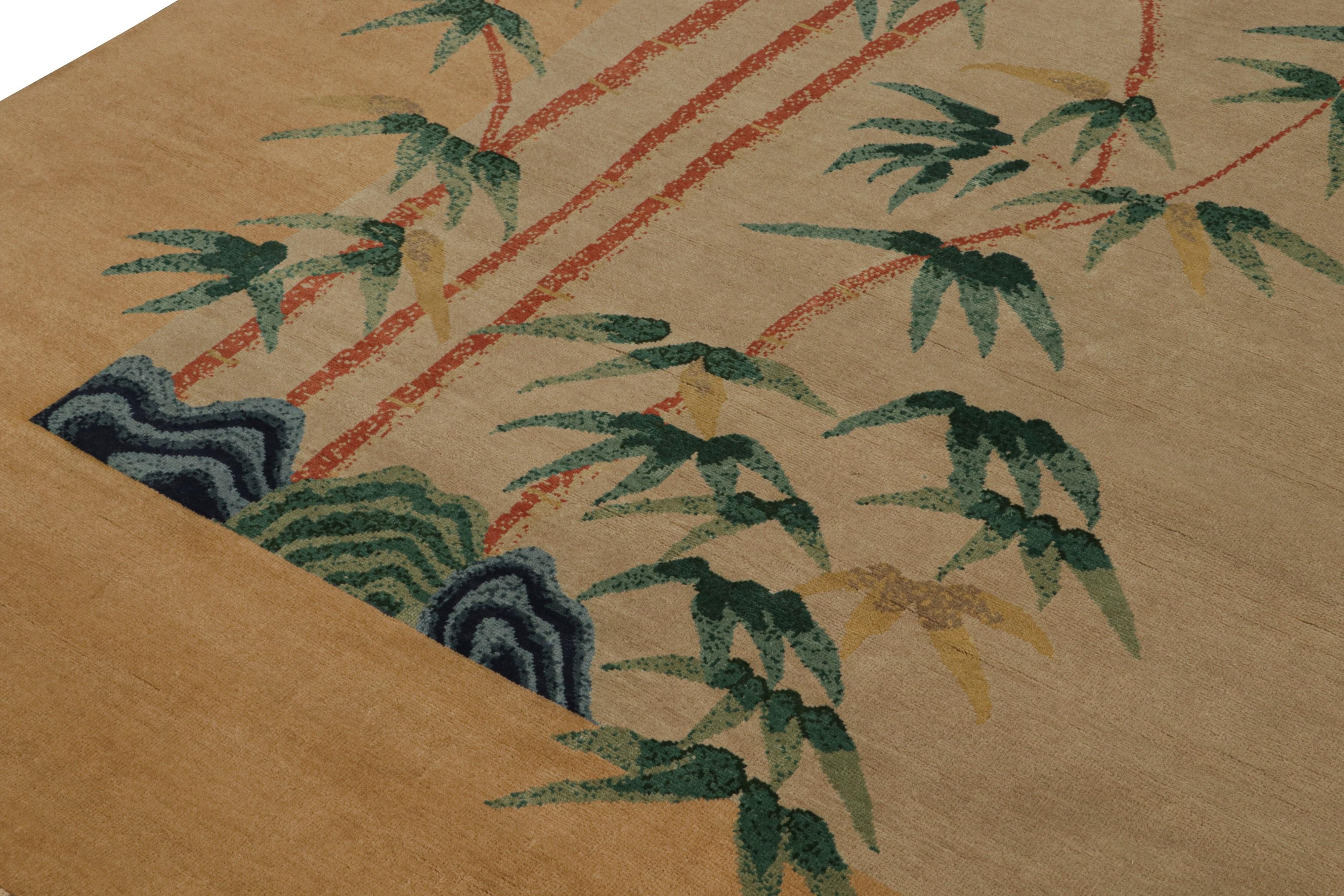 Rug & Kilim’s Chinese Art Deco Style Rug, in Beige, with Floral Patterns In New Condition For Sale In Long Island City, NY