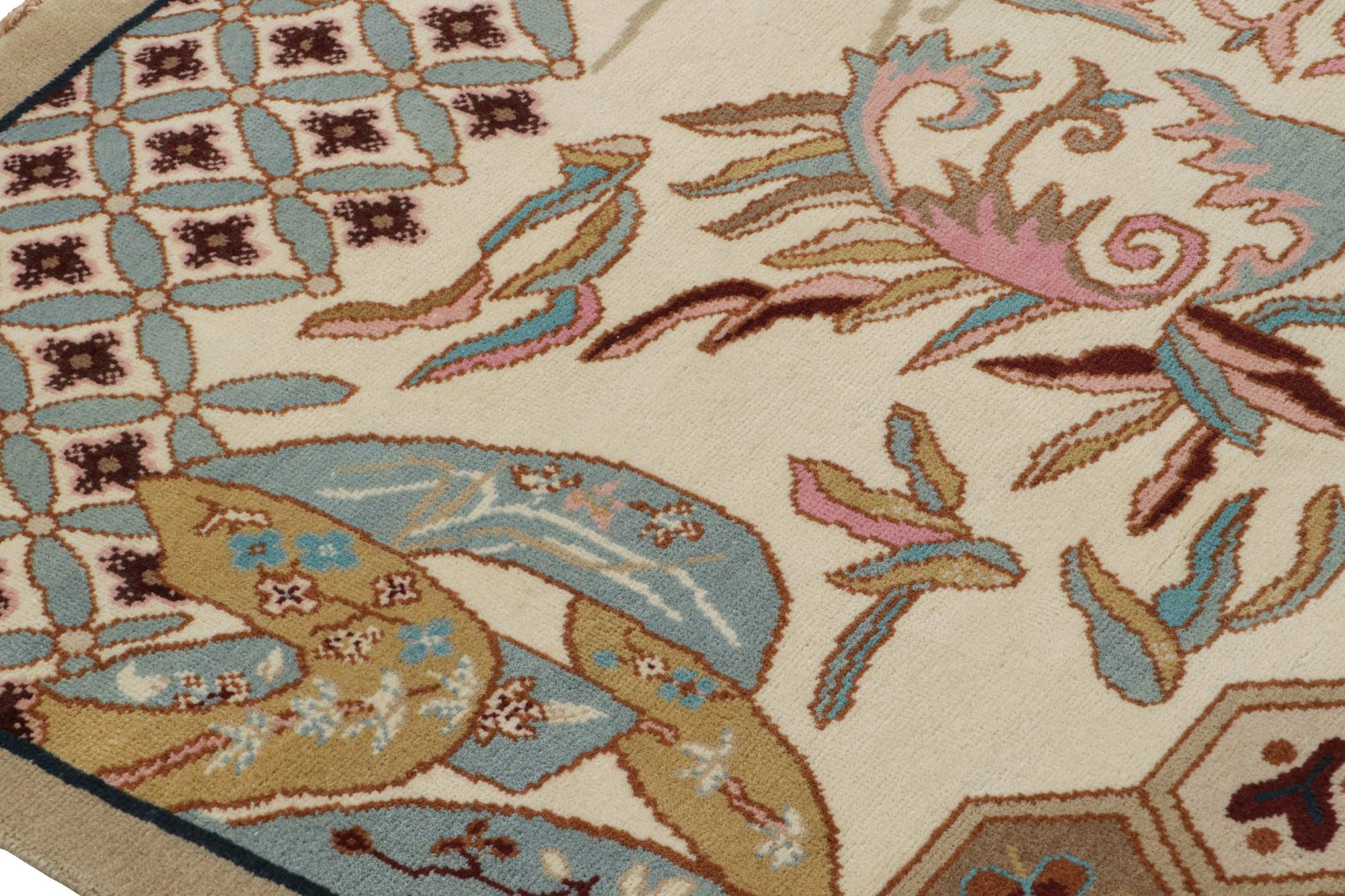 Rug & Kilim’s Chinese Art Deco Style Rug in Beige with Floral Patterns In New Condition For Sale In Long Island City, NY