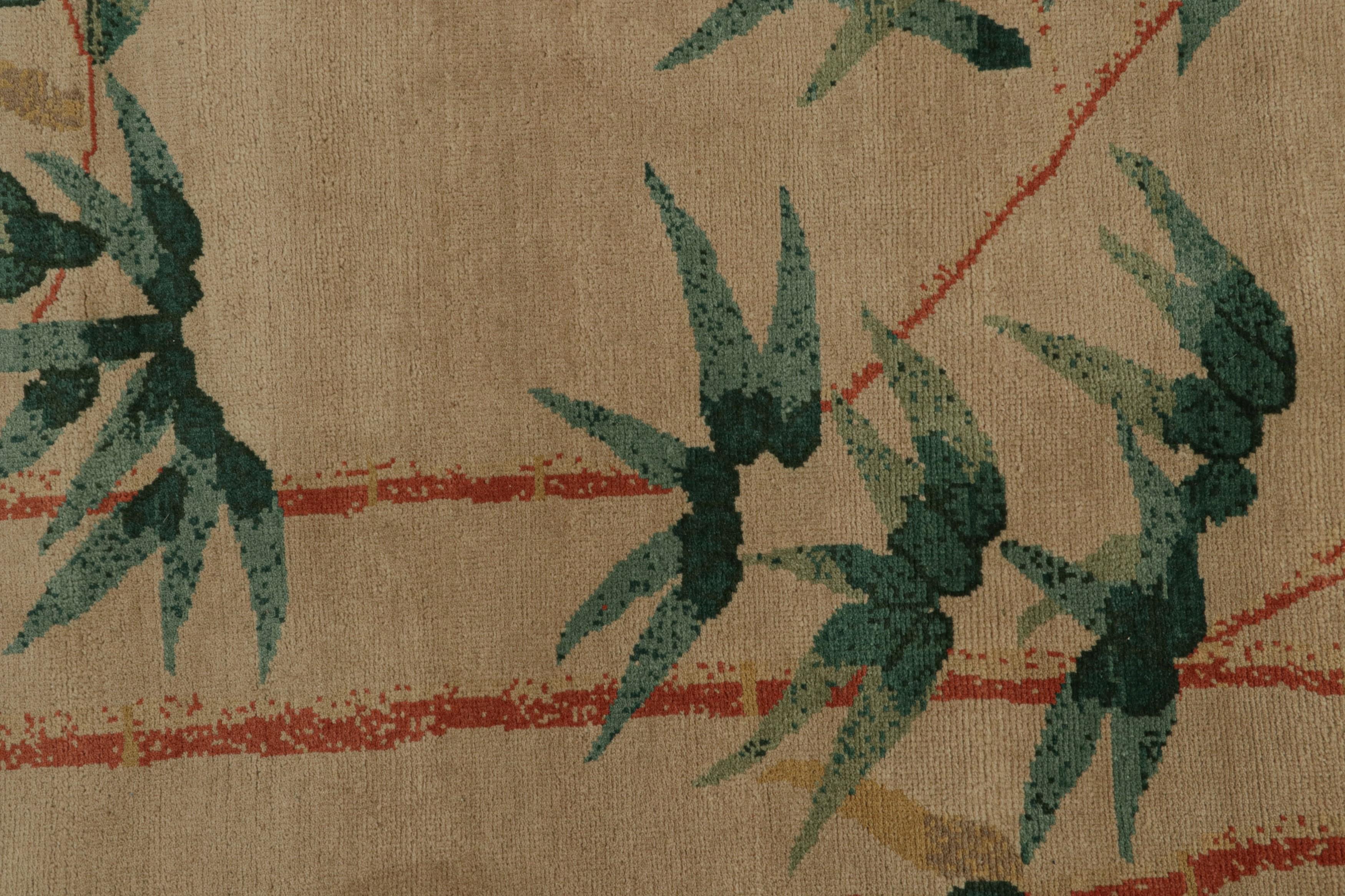 Contemporary Rug & Kilim’s Chinese Art Deco Style Rug, in Beige, with Floral Patterns For Sale