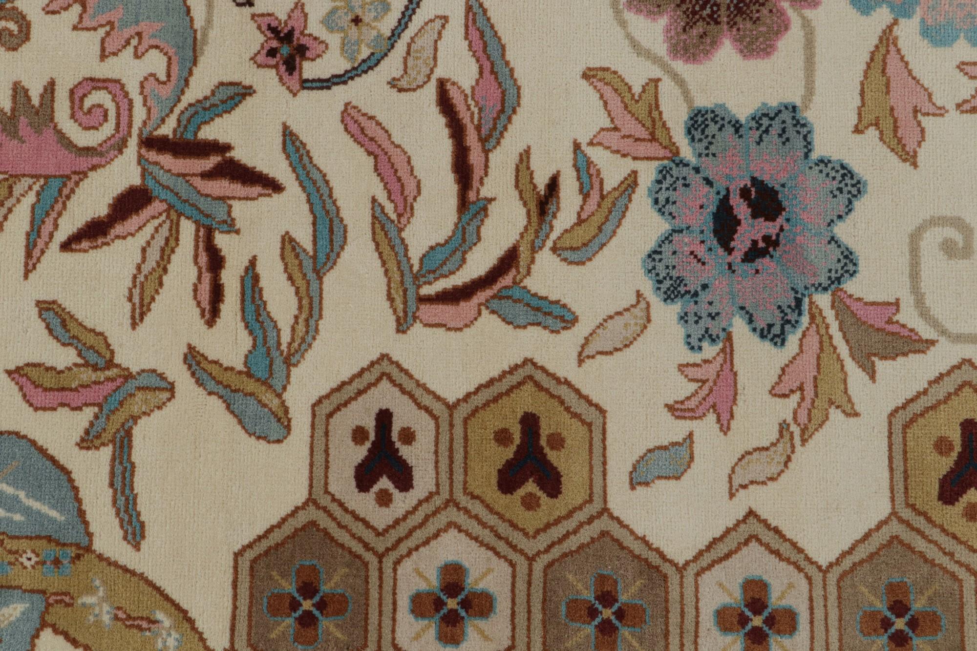 Contemporary Rug & Kilim’s Chinese Art Deco Style Rug in Beige with Floral Patterns For Sale