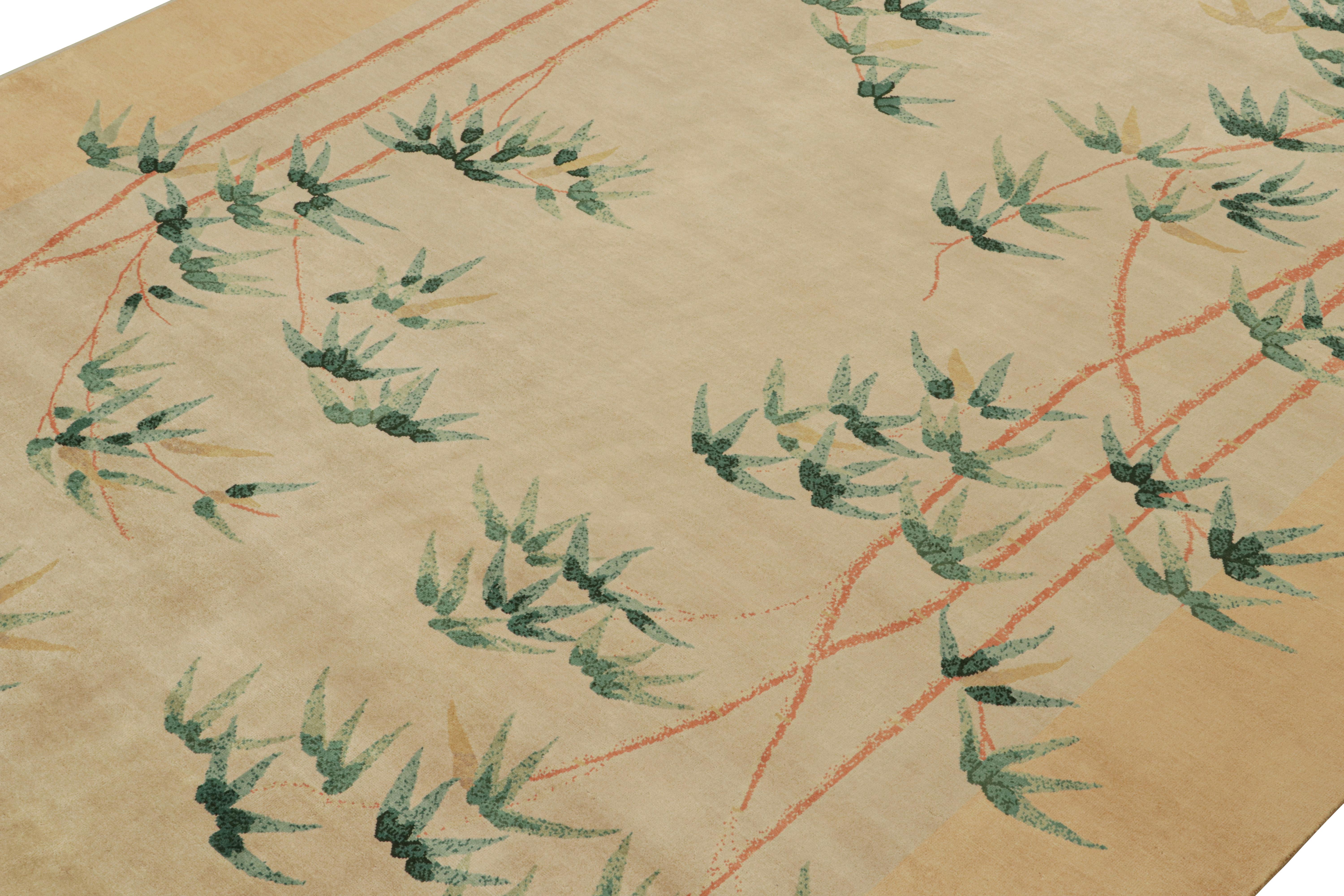 Dieser 10x14 große Teppich ist eine aufregende neue Ergänzung der Art Deco-Teppichkollektion von Rug & Kilim. 

Über das Design: 

Dieser moderne, handgeknüpfte Wollteppich erinnert an den chinesischen Art-Déco-Stil der 1920er Jahre. Das florale