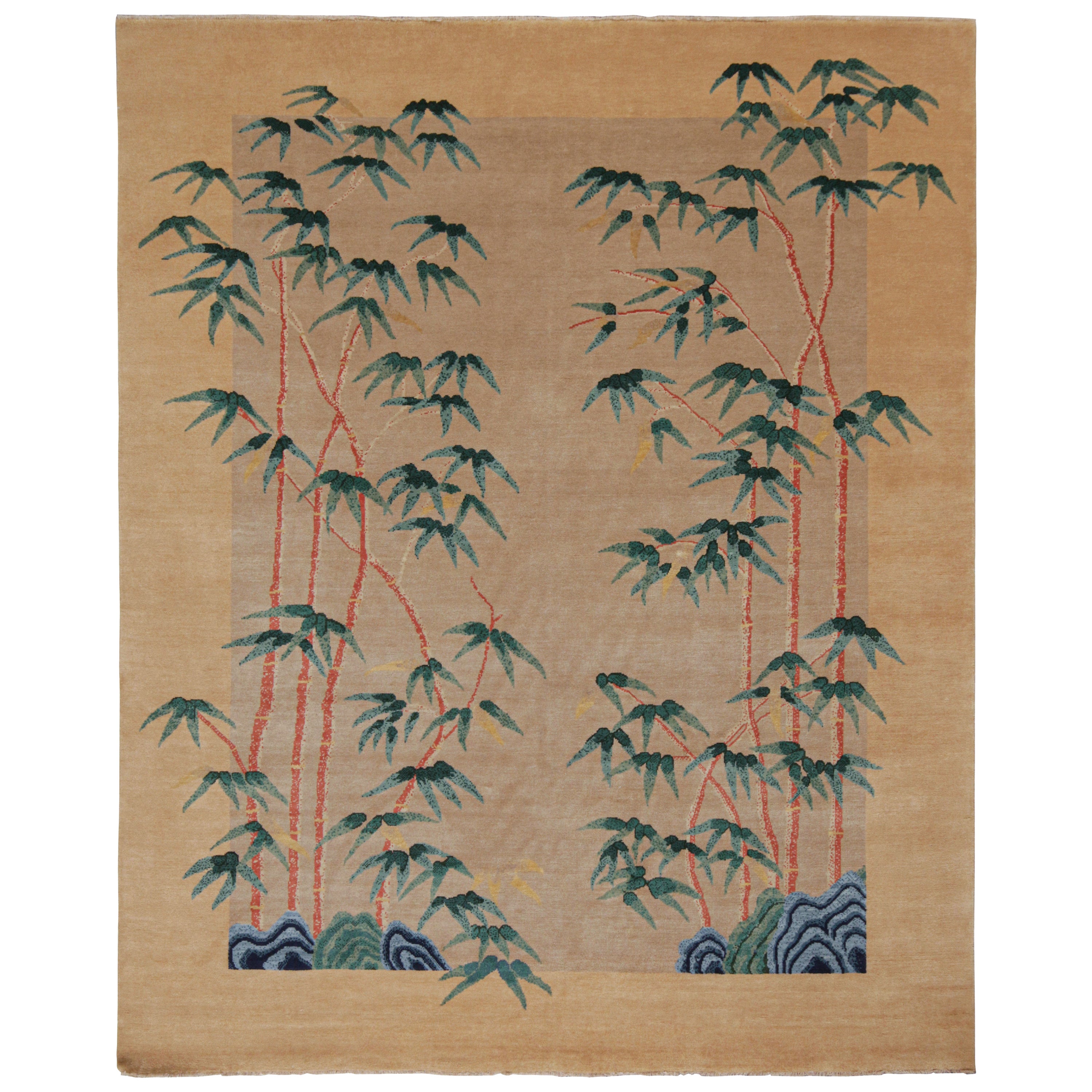 Rug & Kilim’s Chinese Art Deco Style Rug in Beige with Green and Blue Florals