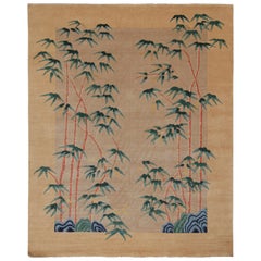 Rug & Kilim’s Chinese Art Deco Style Rug in Beige with Green and Blue Florals