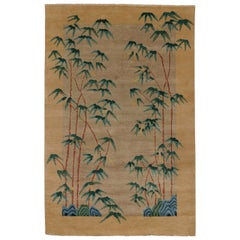 Rug & Kilim’s Chinese Art Deco Style Rug in Beige with Green and Blue Florals