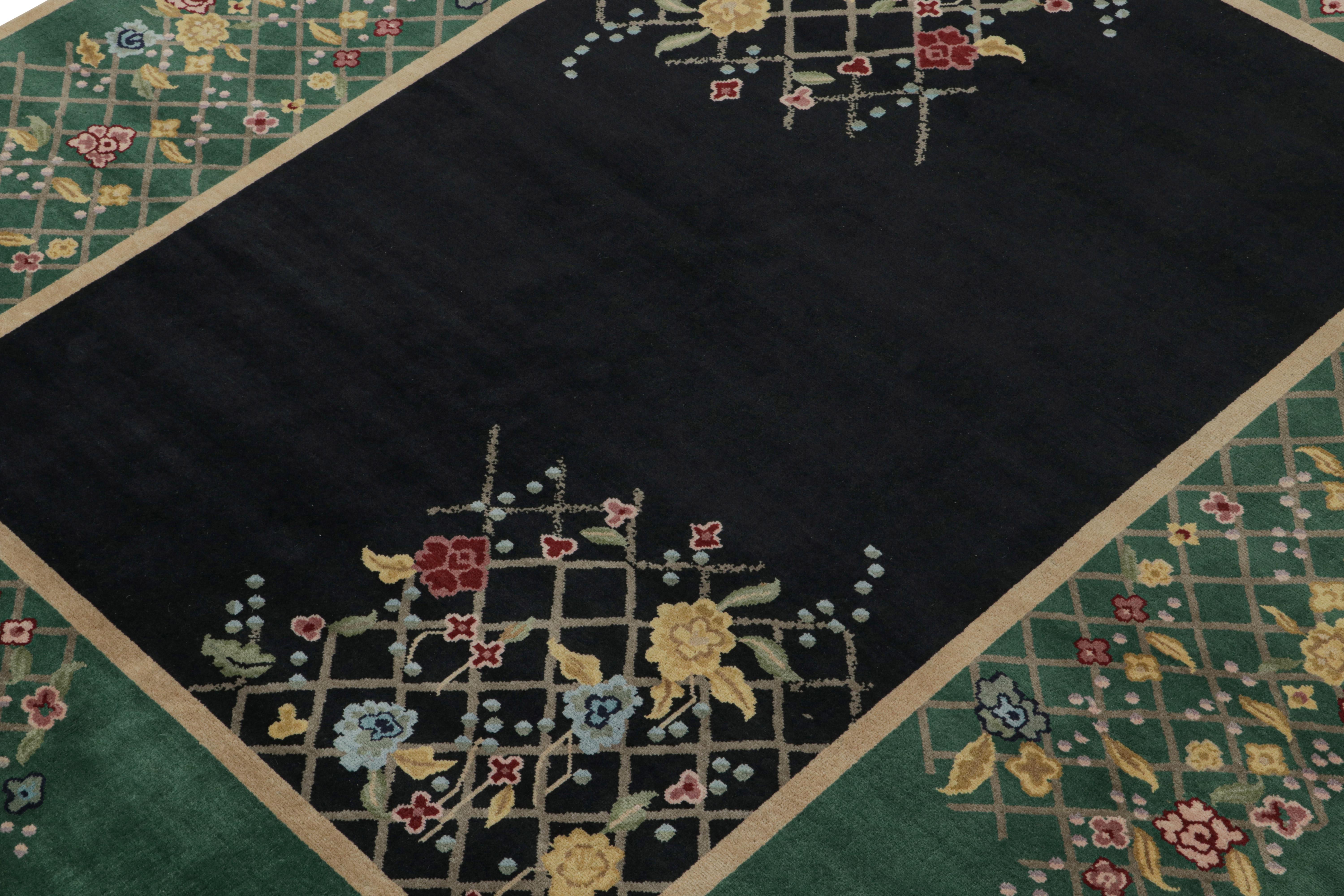 This 8x10 rug is an exciting new addition to the contemporary Art Deco rug collection by Rug & Kilim.

On the Design: 

Hand-knotted in wool, this rug is inspired by the Chinese Art Deco rug style of the 1920s. Its design enjoys a black field