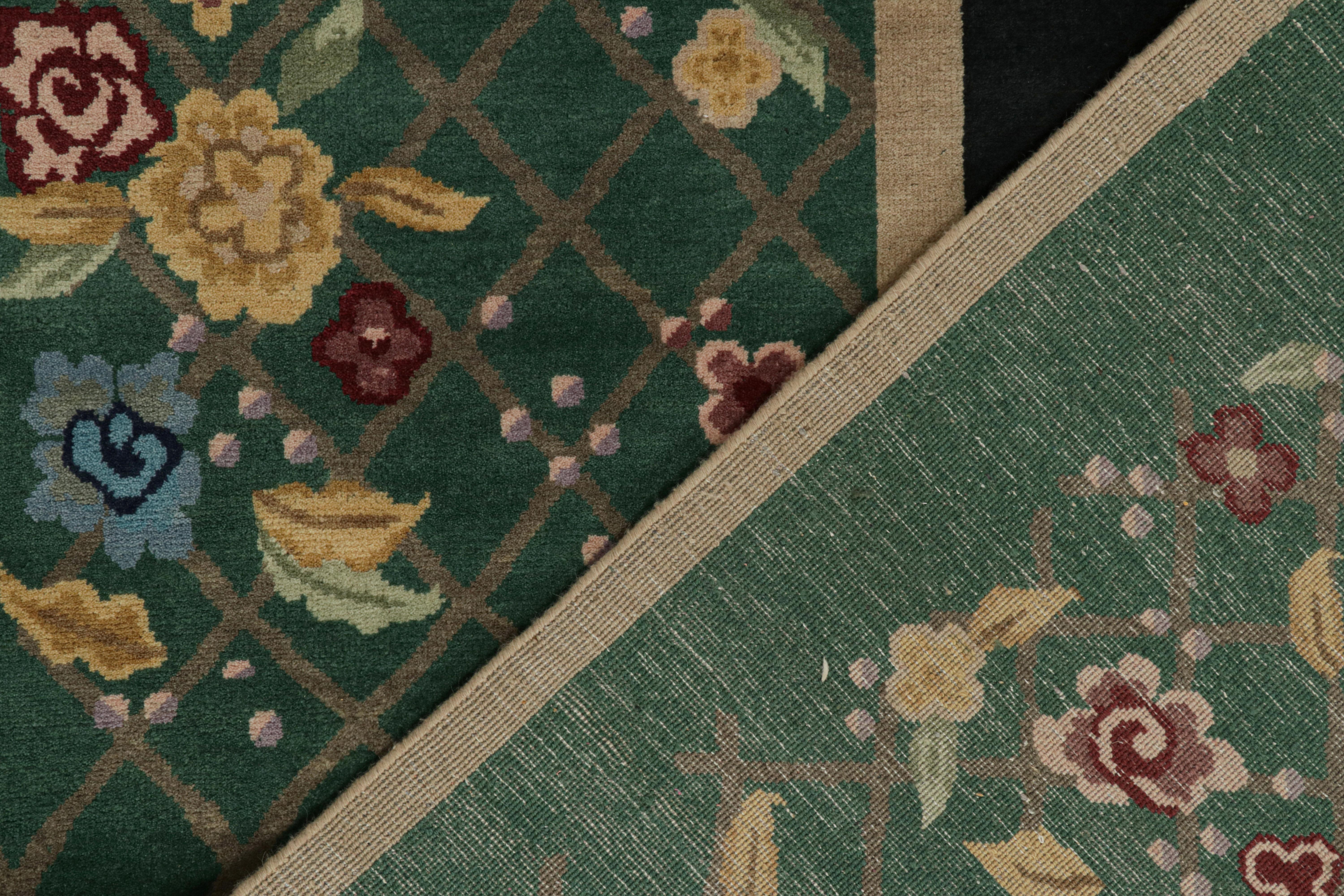 XXI secolo e contemporaneo Rug & Kilim - Tappeto cinese in stile Art Deco in nero e verde con motivo floreale in vendita