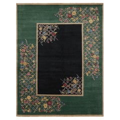 Rug & Kilims chinesischer Teppich im Art-Déco-Stil in Schwarz und Grün mit Blumenmustern