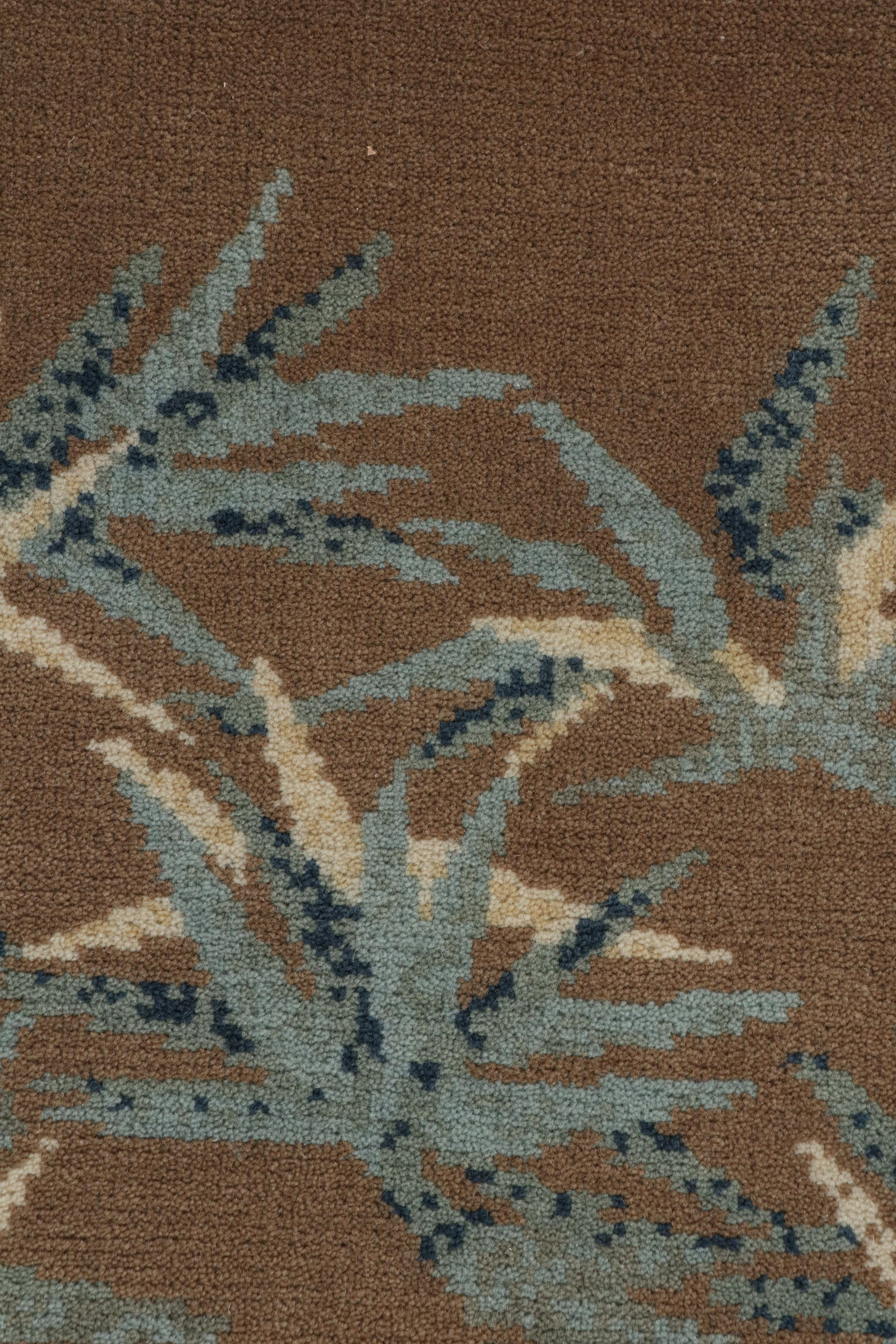 Tappeto Rug & Kilim in stile Art Deco cinese in marrone e verde acqua, con motivi floreali In condizioni Nuovo in vendita a Long Island City, NY