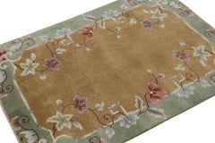 Rug & Kilim’s Chinese Art Deco Style Rug In Brown with Colorful Floral Patterns