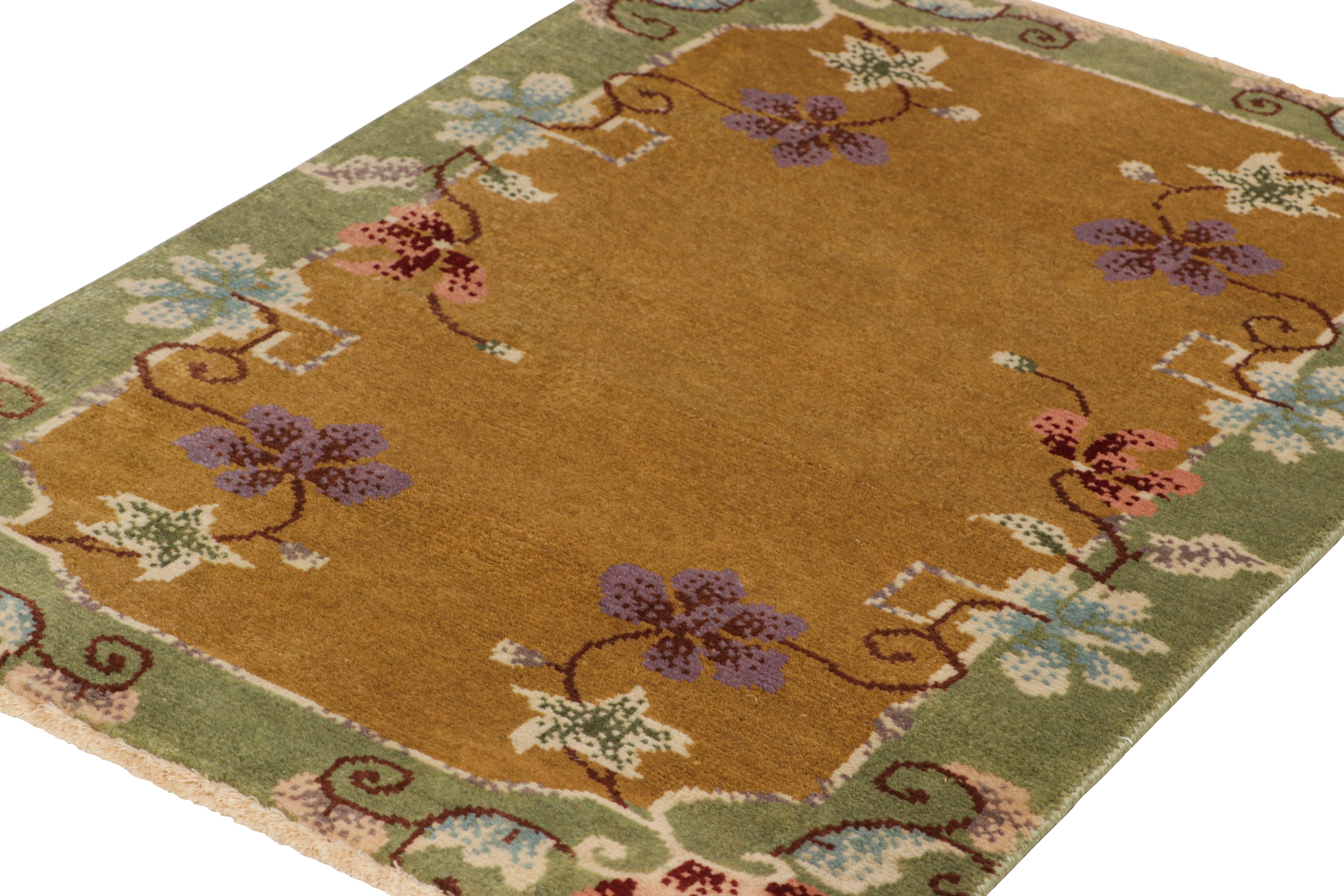 Hand-Knotted Rug & Kilim’s Chinese Art Deco Style Rug in Brown with Colorful Florals For Sale