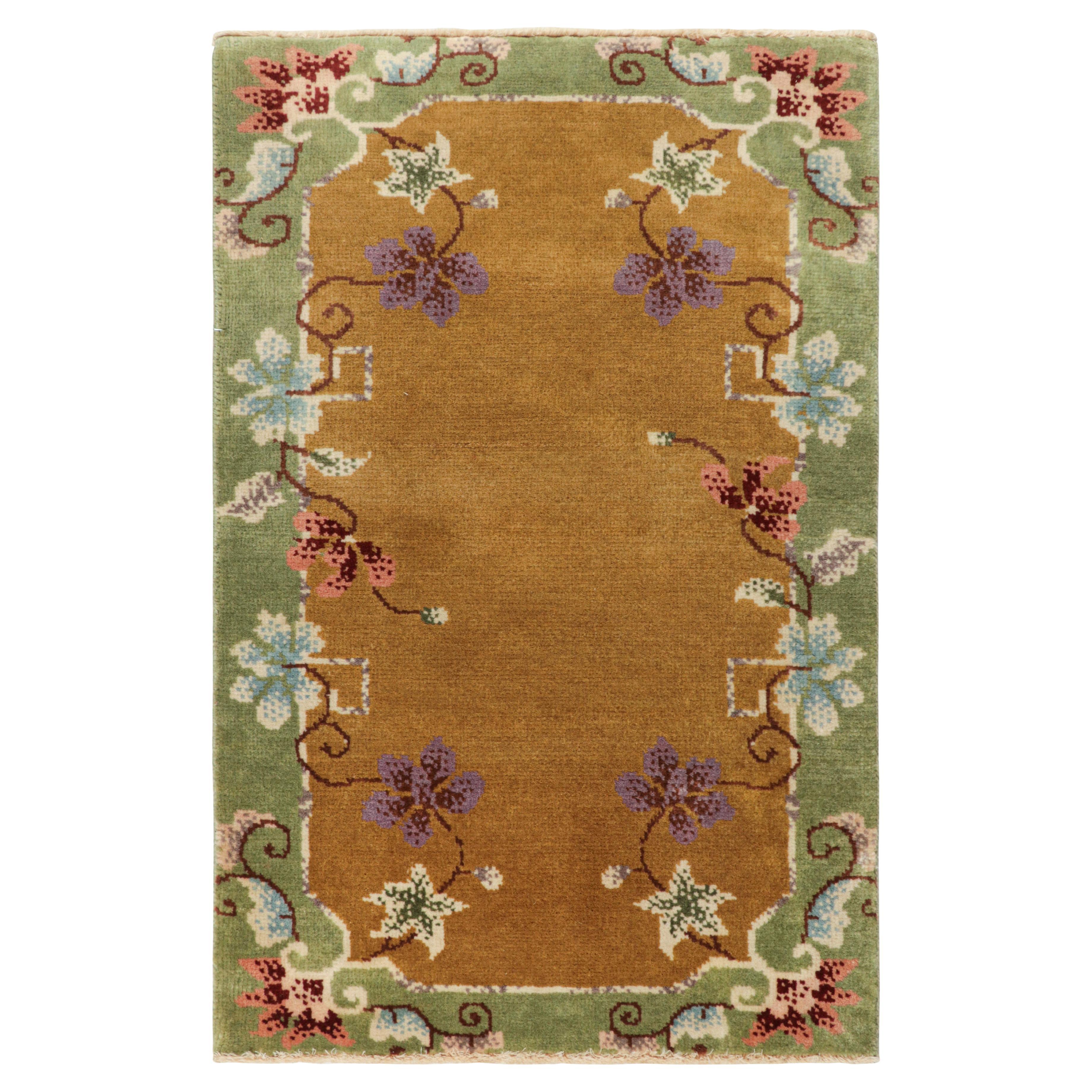 Rug & Kilim’s Chinese Art Deco Style Rug in Brown with Colorful Florals For Sale