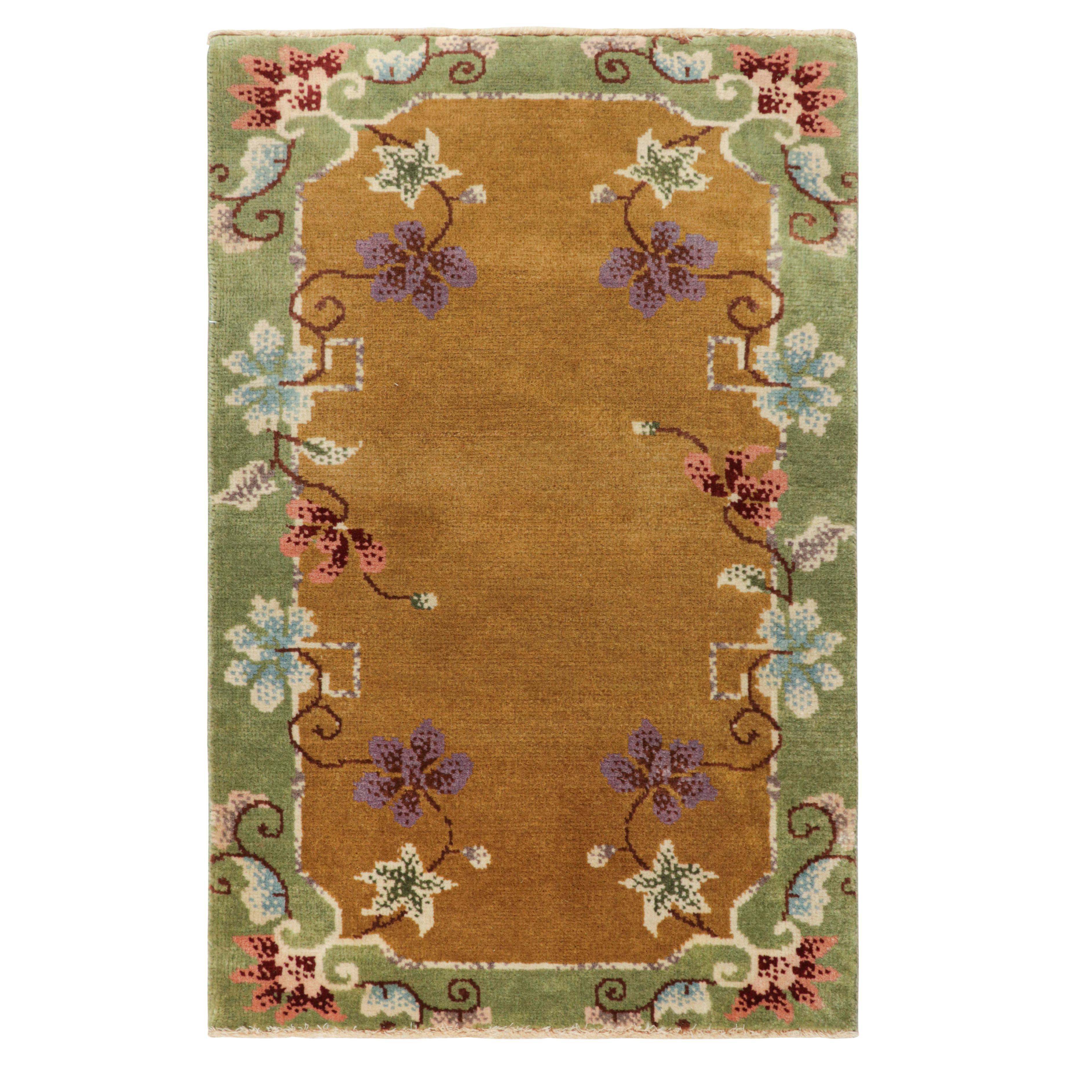 Rug & Kilim’s Chinese Art Deco Style Rug in Brown with Colorful Florals