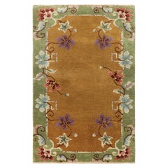 Rug & Kilim’s Chinese Art Deco Style Rug in Brown with Colorful Florals