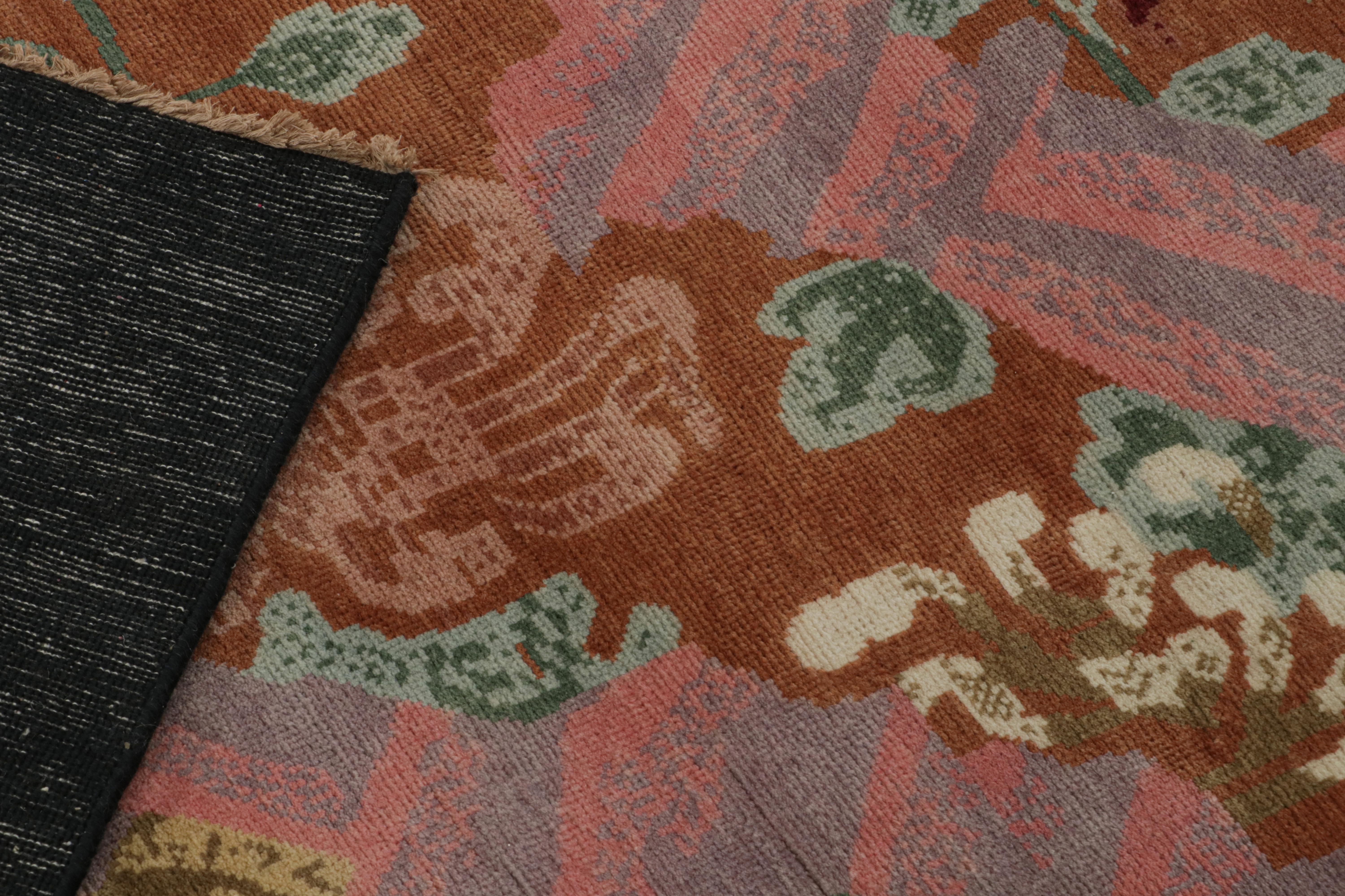 Rug & Kilim’s Chinese Art Deco Style Rug in Burnt Orange with Floral Patterns For Sale 1