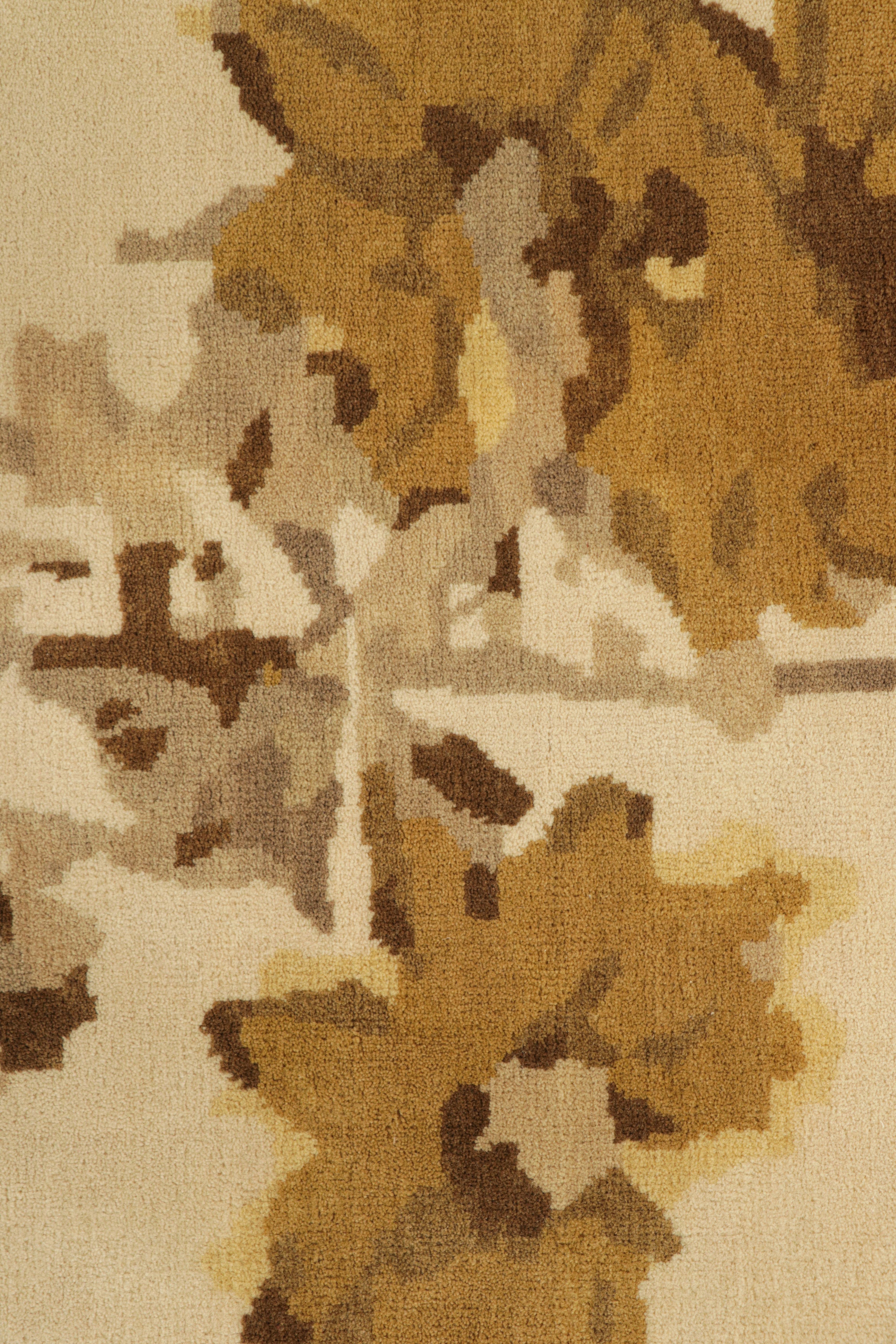 Indian Rug & Kilim’s Chinese Art Deco Style Rug in Cream with Floral Pattern “Komorebi” For Sale