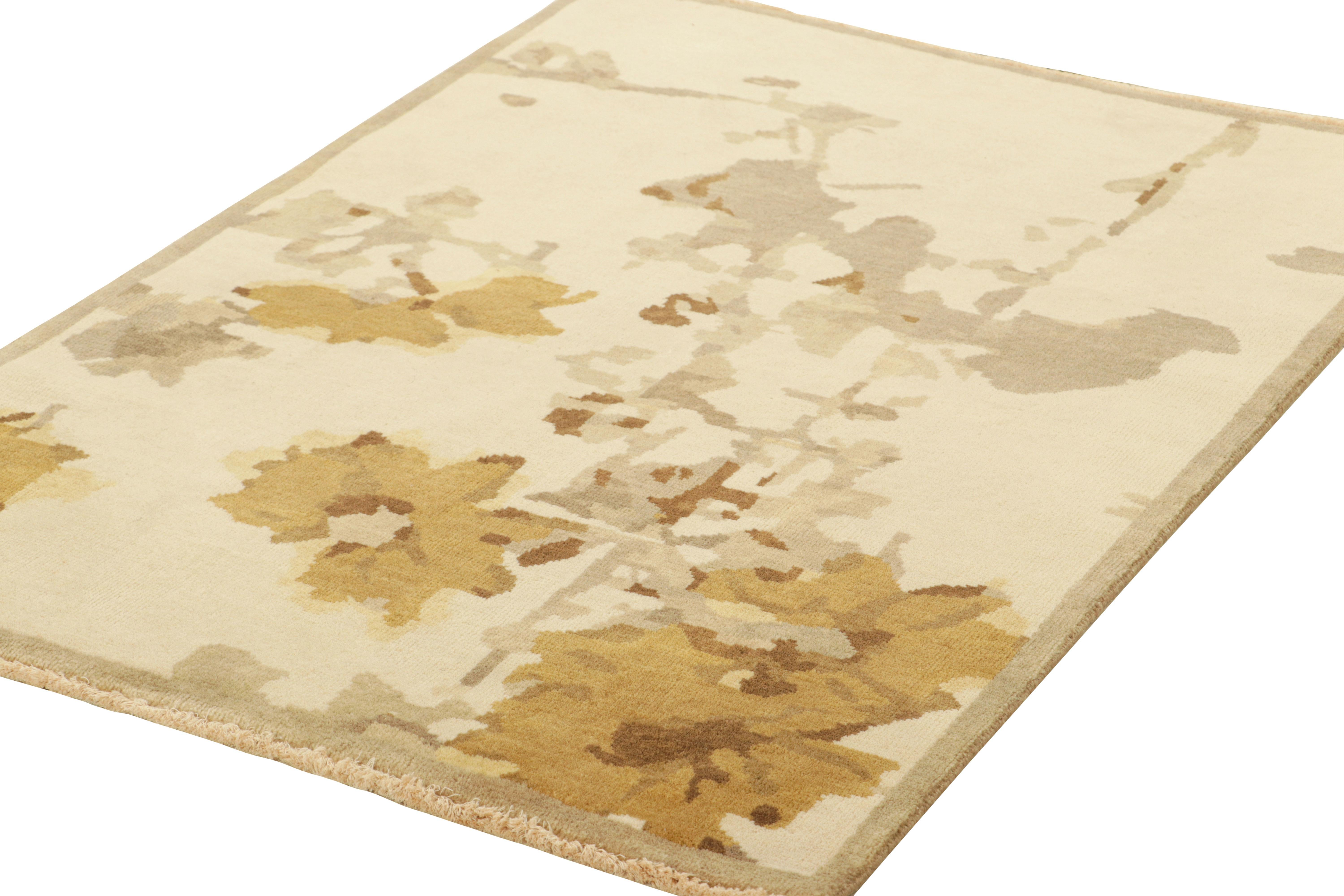 Hand-Knotted Rug & Kilim’s Chinese Art Deco Style Rug in Cream with Floral Pattern “Komorebi” For Sale