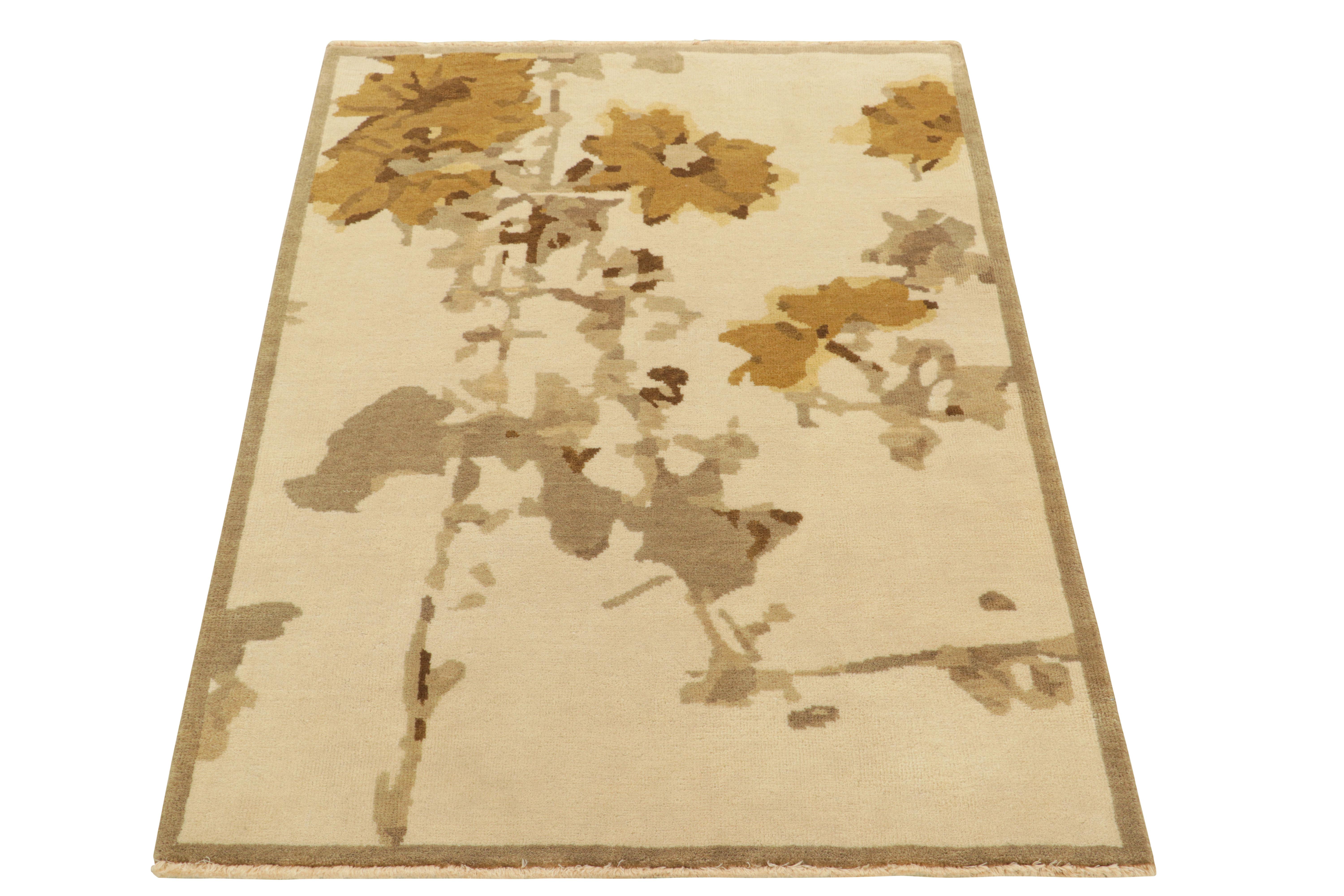 Rug & Kilim’s Chinese Art Deco Style Rug in Cream with Floral Pattern “Komorebi” In New Condition For Sale In Long Island City, NY
