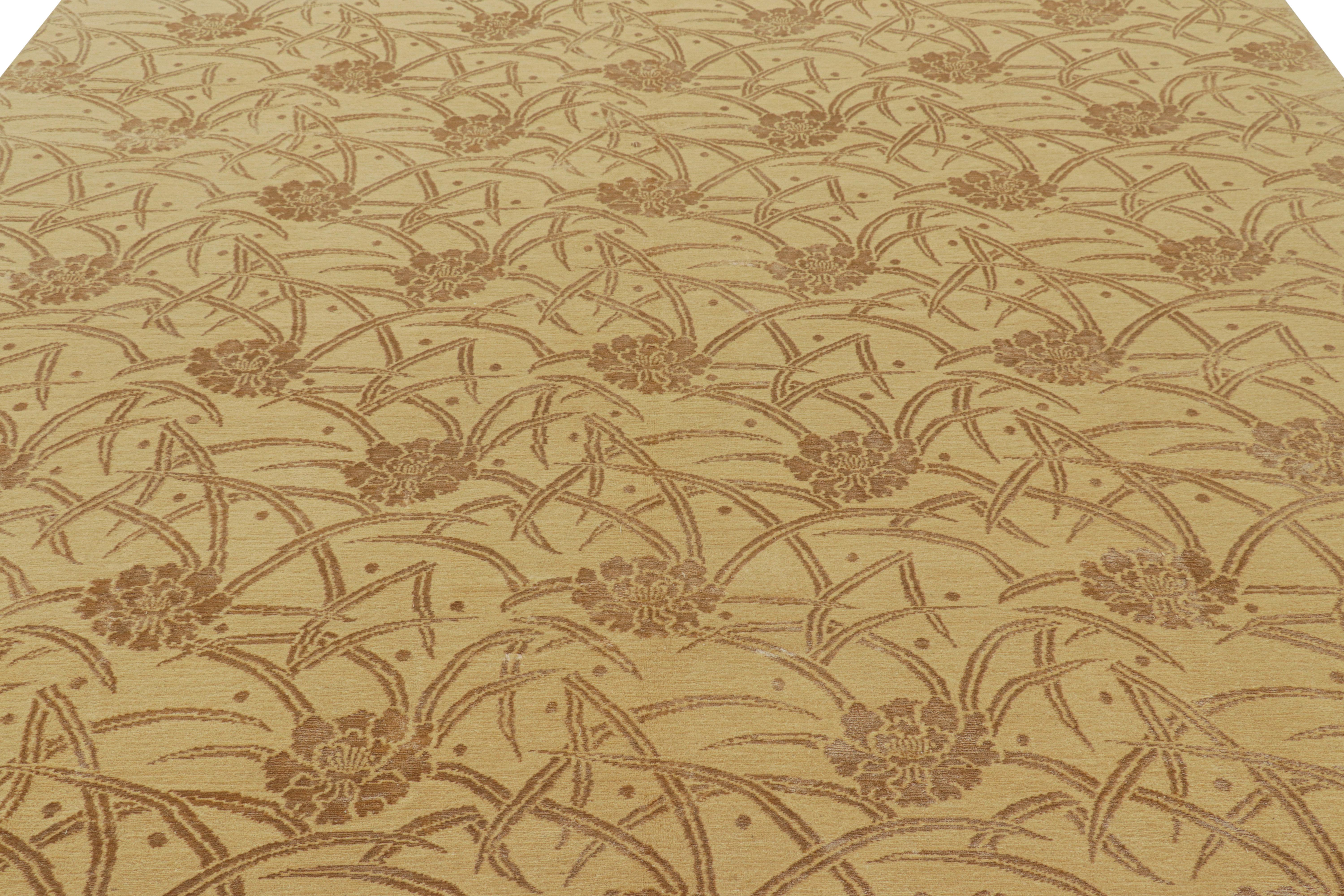 Dieser moderne Teppich 9x12 von Rug & Kilim aus handgeknüpfter Wolle und Seide in einer unserer luxuriösesten nepalesischen Florqualitäten trägt den Namen 