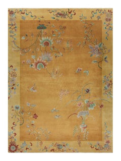 Rug & Kilim’s Chinese Art Deco Style Rug in Gold, Floral Patterns and Pictorials