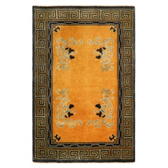 Rug & Kilim's Chinese Art Deco Style Rug in Gold Open Field with Floral Patterns