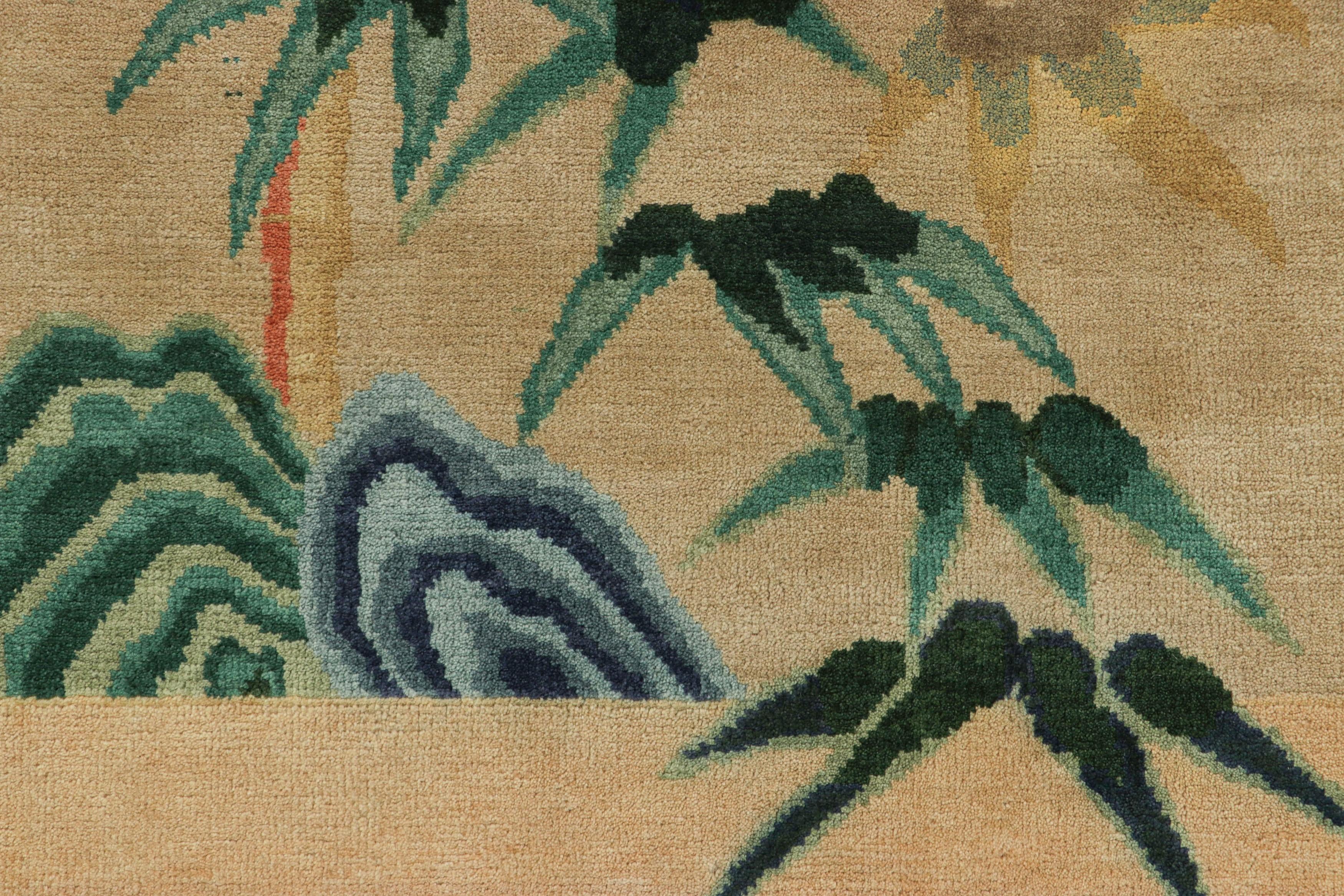 Rug & Kilims chinesischer Teppich im Art-Déco-Stil in Gold mit floralen Bambusmustern (Art déco) im Angebot