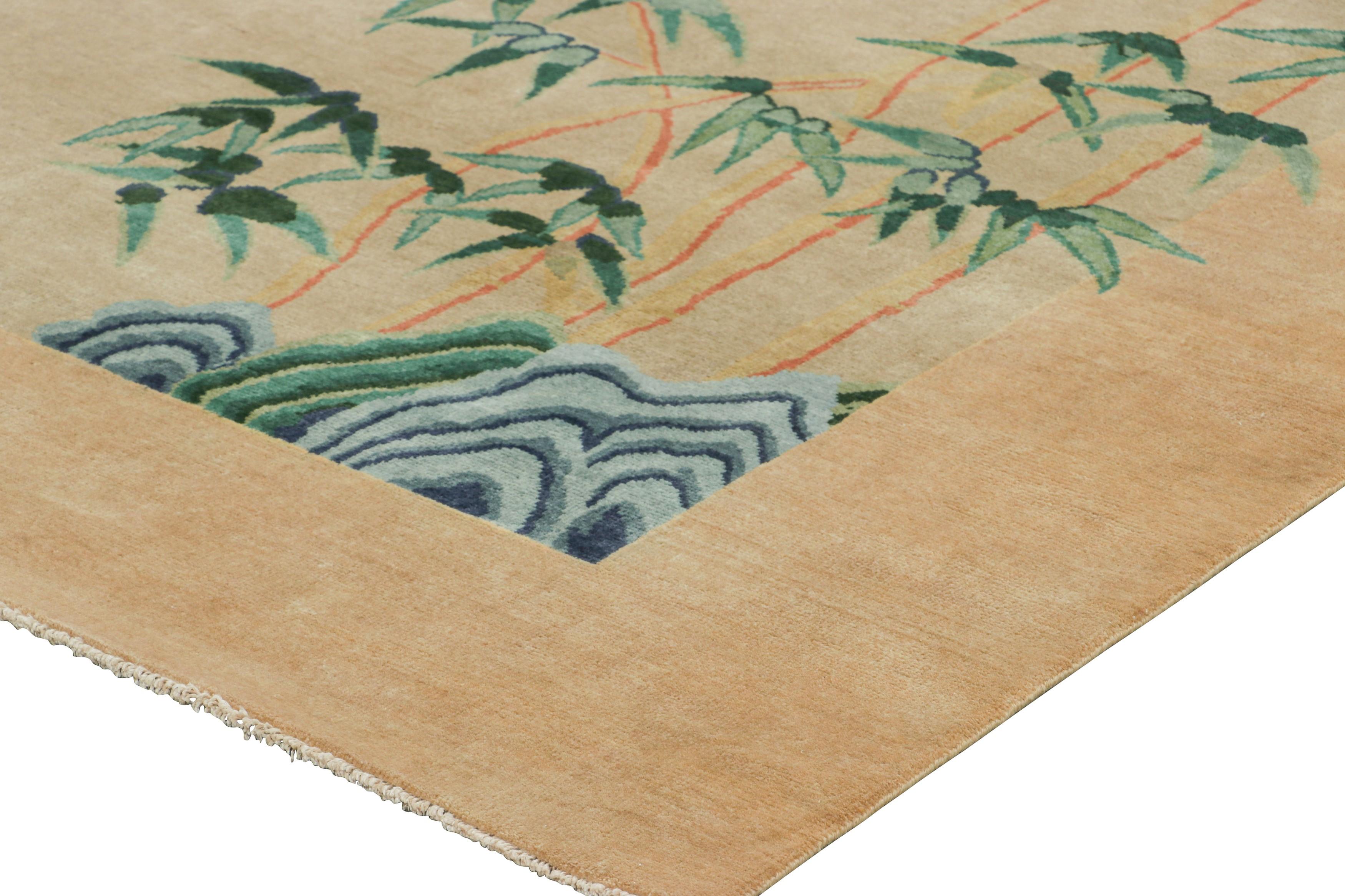 Rug & Kilims chinesischer Teppich im Art-Déco-Stil in Gold mit floralen Bambusmustern im Zustand „Neu“ im Angebot in Long Island City, NY