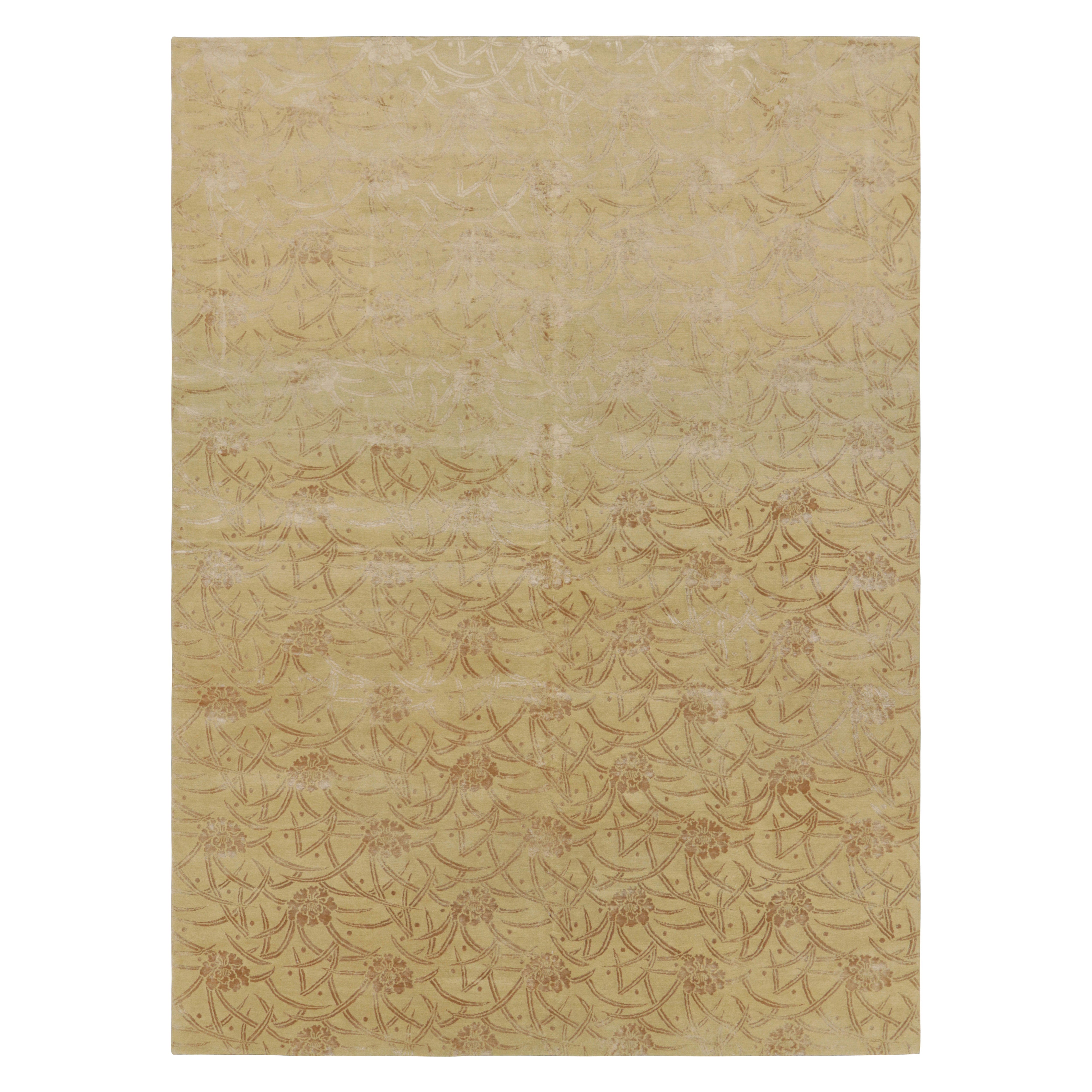 Rug & Kilim - Tappeto cinese in stile Art Deco in oro con motivo floreale beige-marrone