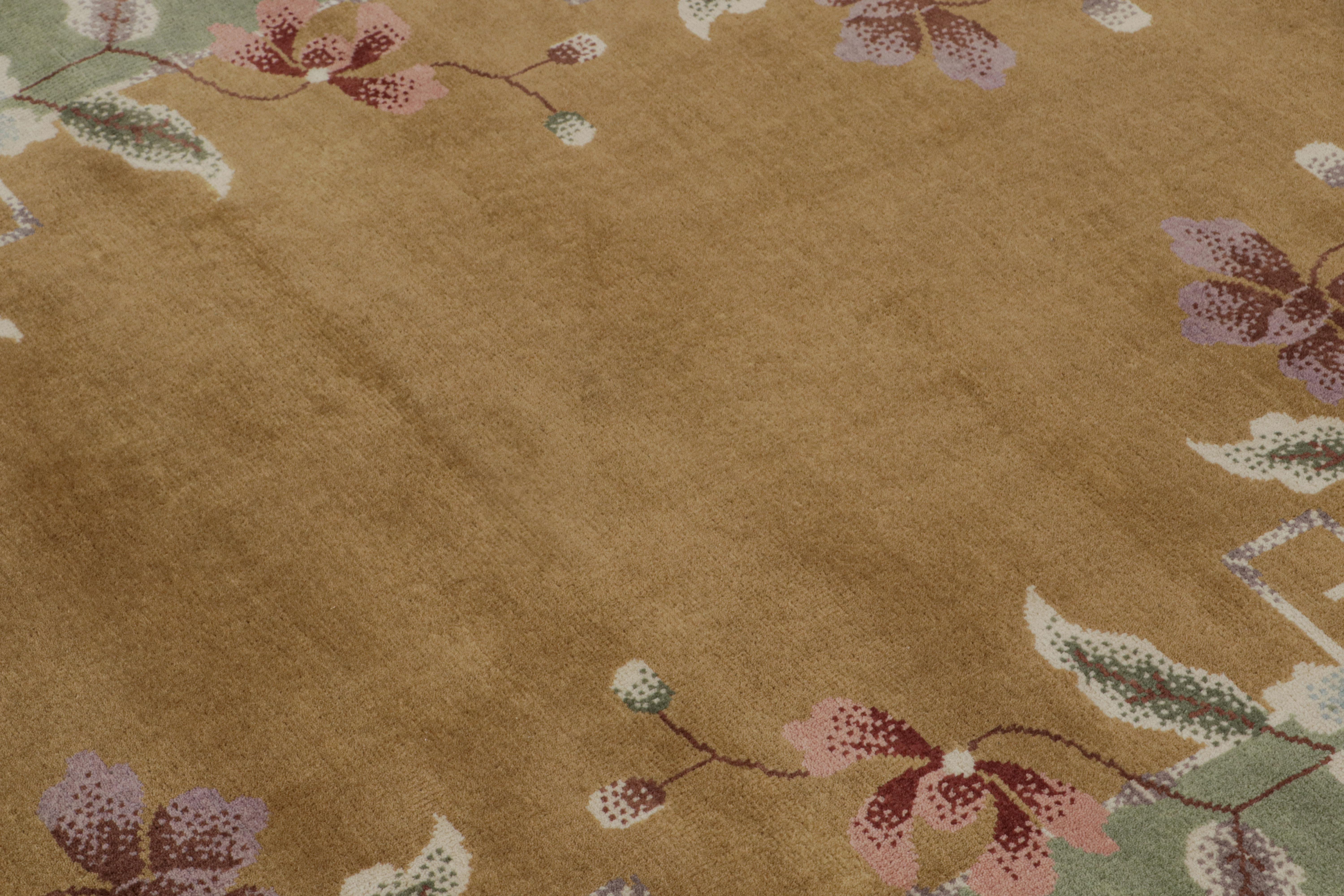 Indiano Rug & Kilim - Tappeto cinese in stile Art Deco in oro con motivo floreale in vendita