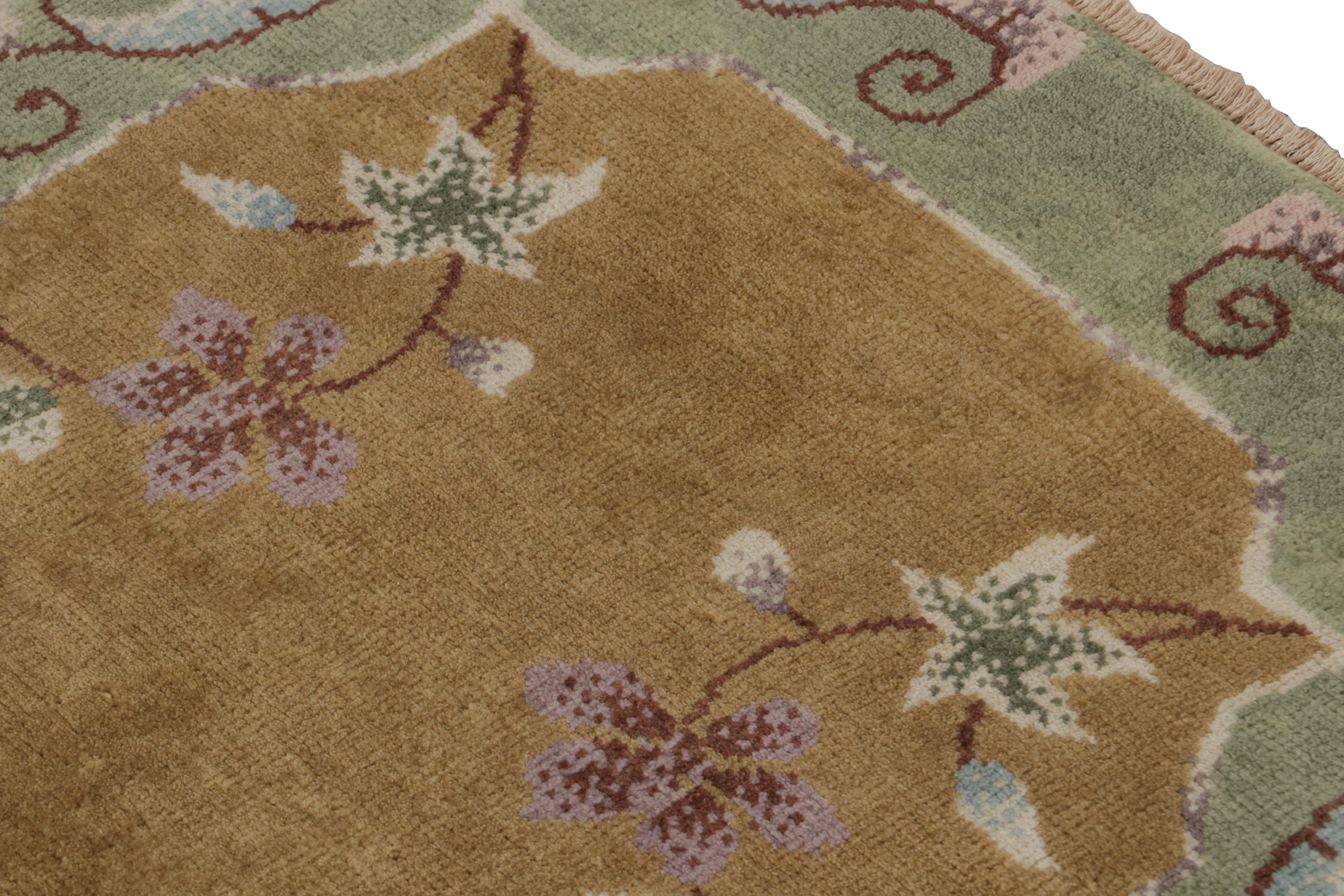 Rug & Kilim’s Chinese Art Deco Style Rug in Gold with Floral Pattern In New Condition For Sale In Long Island City, NY