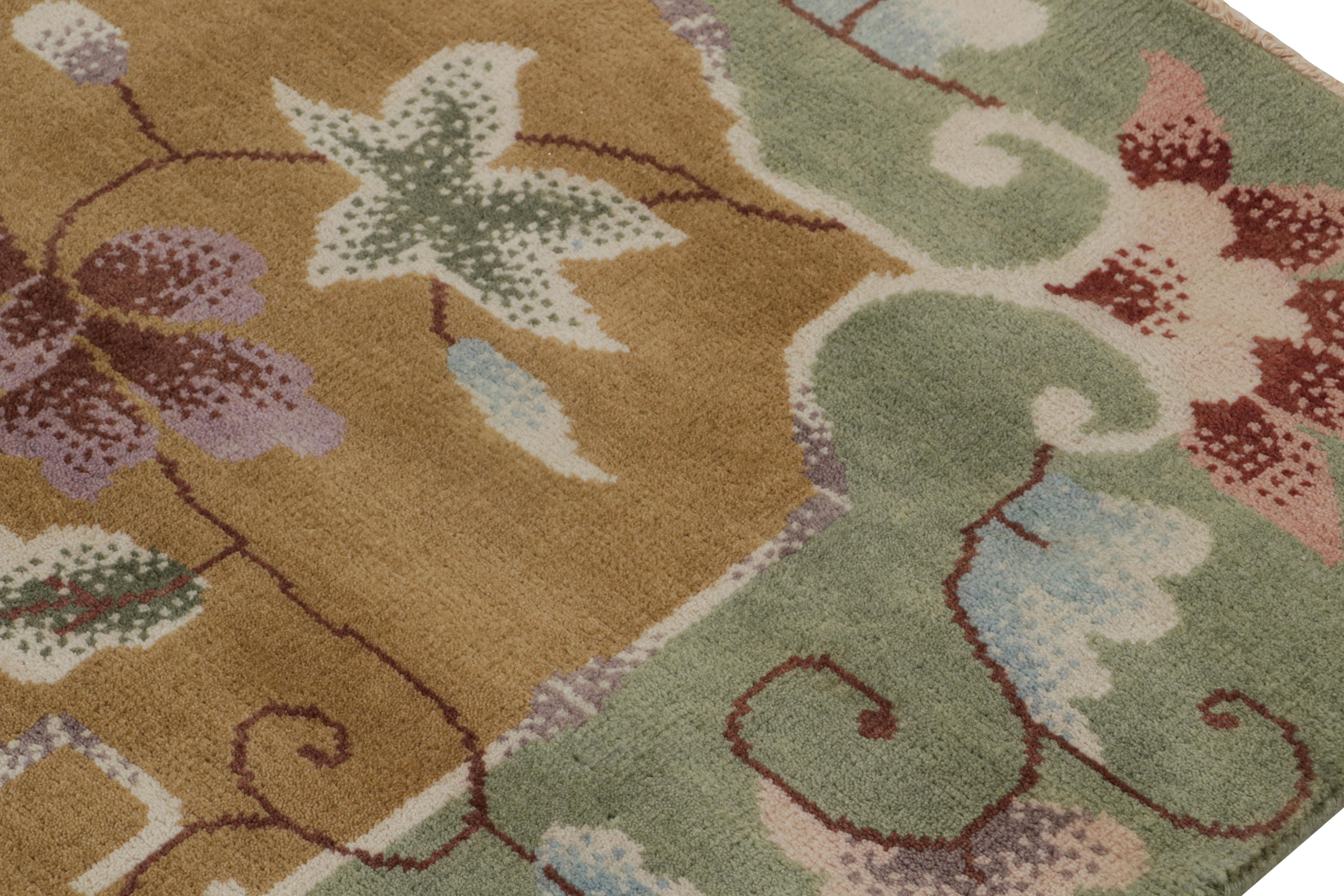 Annodato a mano Rug & Kilim - Tappeto cinese in stile Art Deco in oro con motivo floreale in vendita