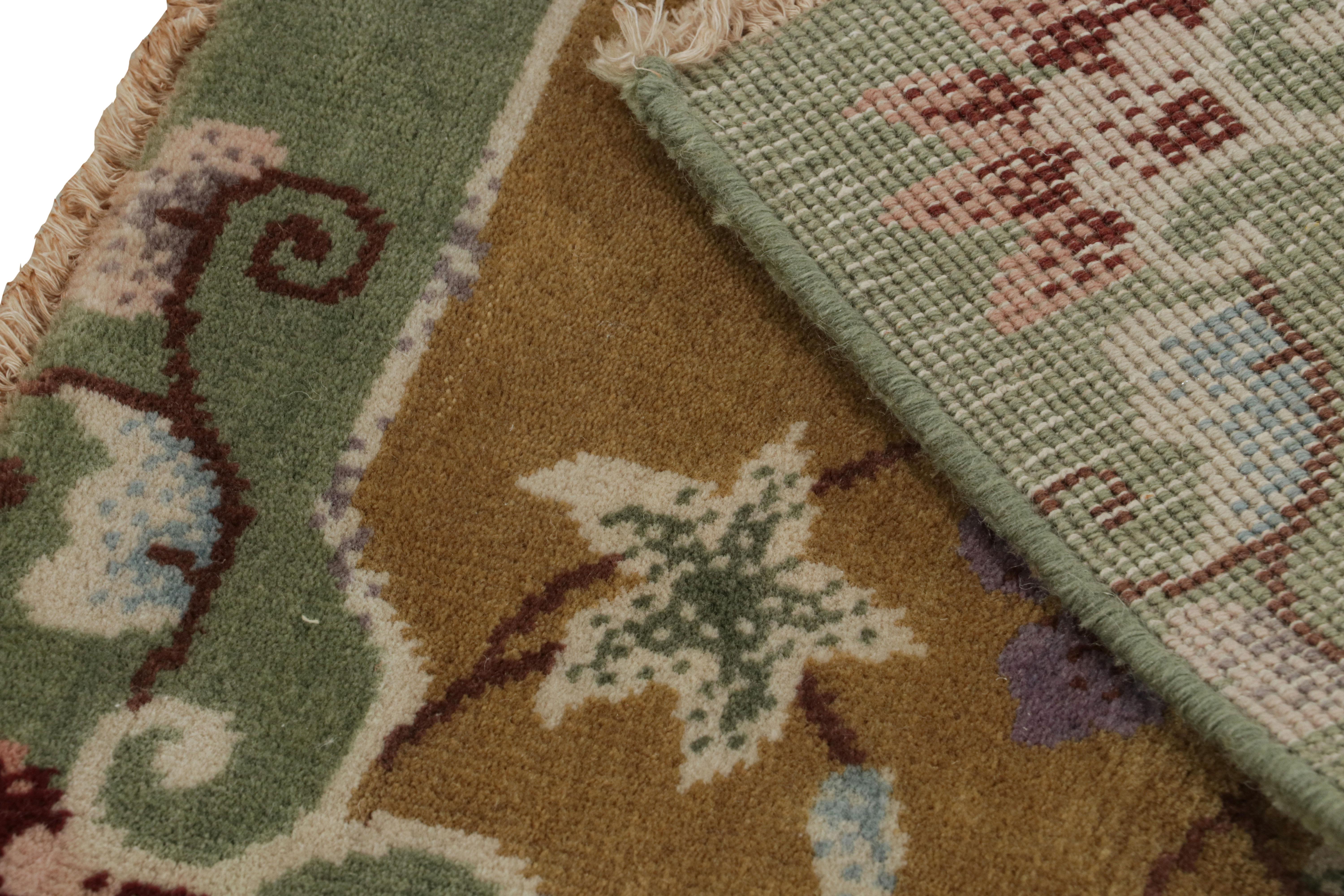 Wool Rug & Kilim’s Chinese Art Deco Style Rug in Gold with Floral Pattern For Sale