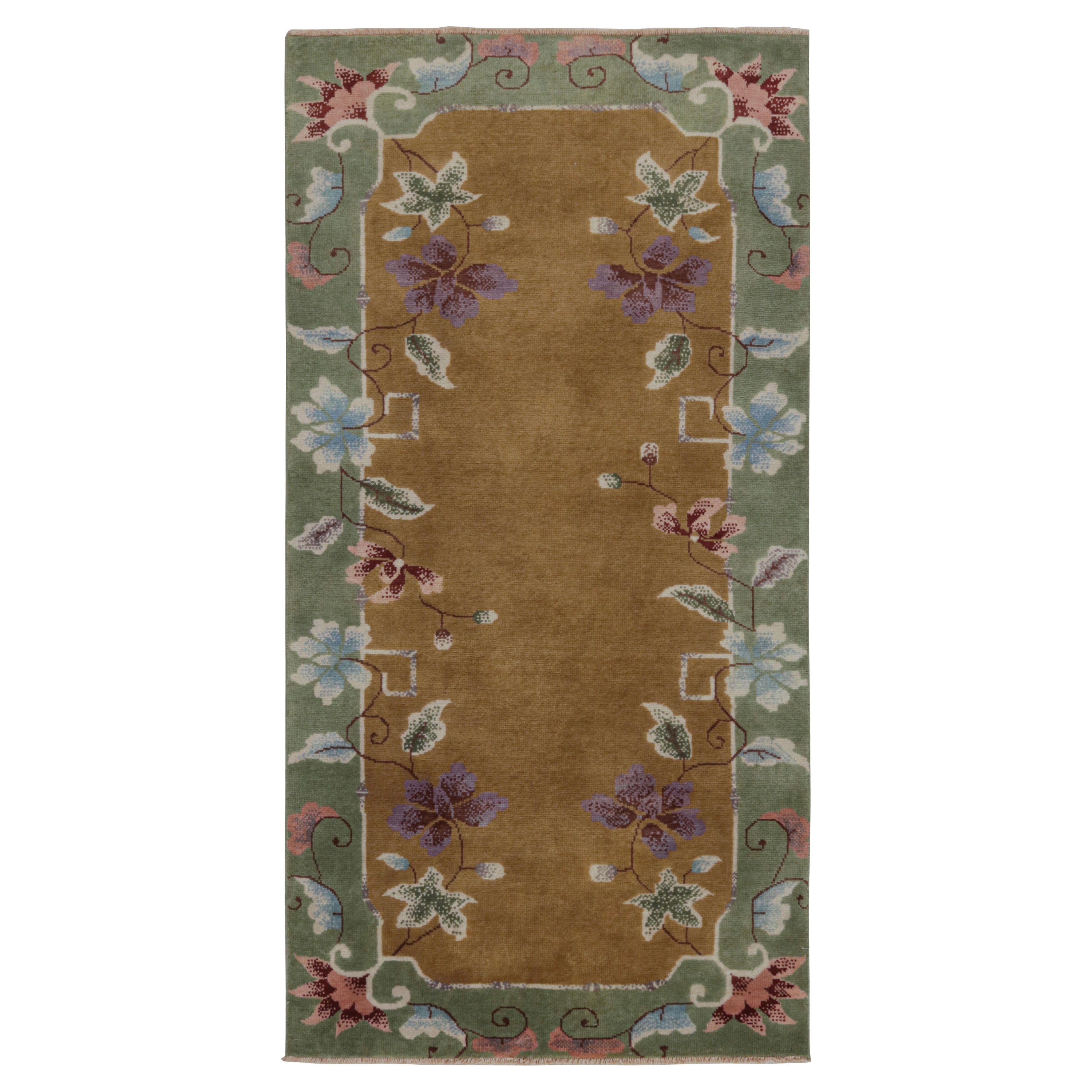 Rug & Kilim - Tappeto cinese in stile Art Deco in oro con motivo floreale
