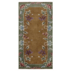 Rug & Kilim’s Chinese Art Deco Style Rug in Gold with Floral Pattern
