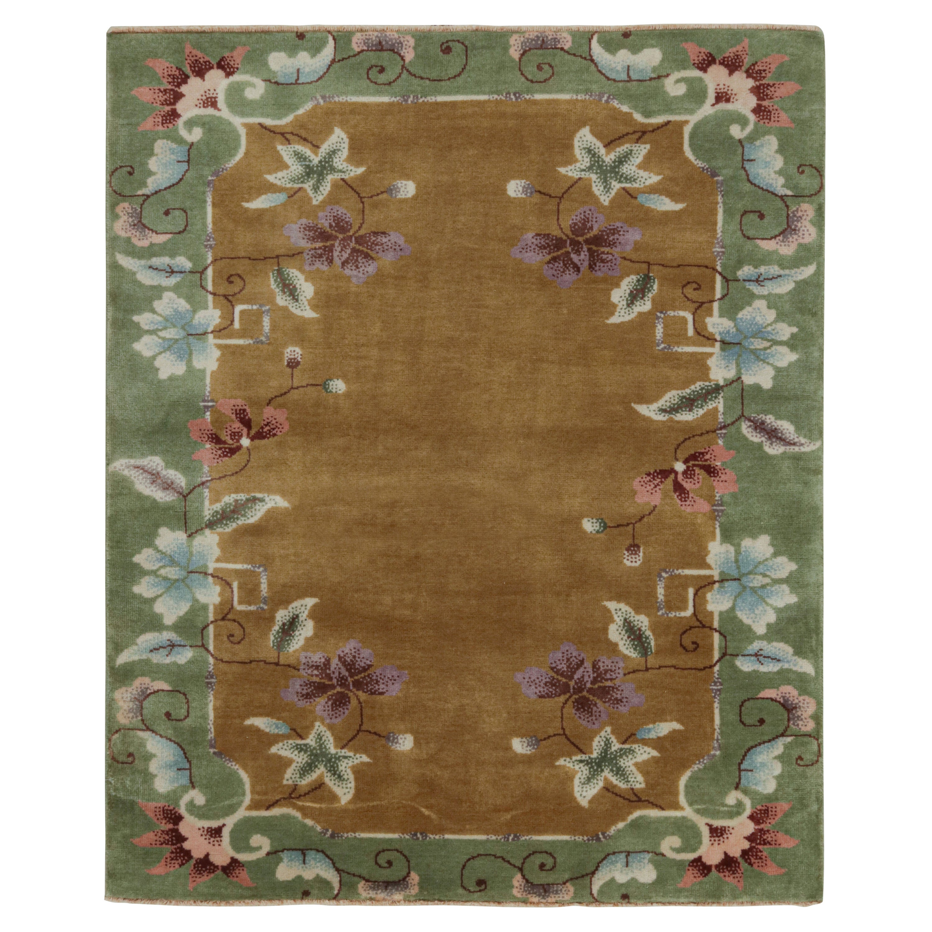 Rug & Kilim - Tappeto cinese in stile Art Deco in oro con motivo floreale