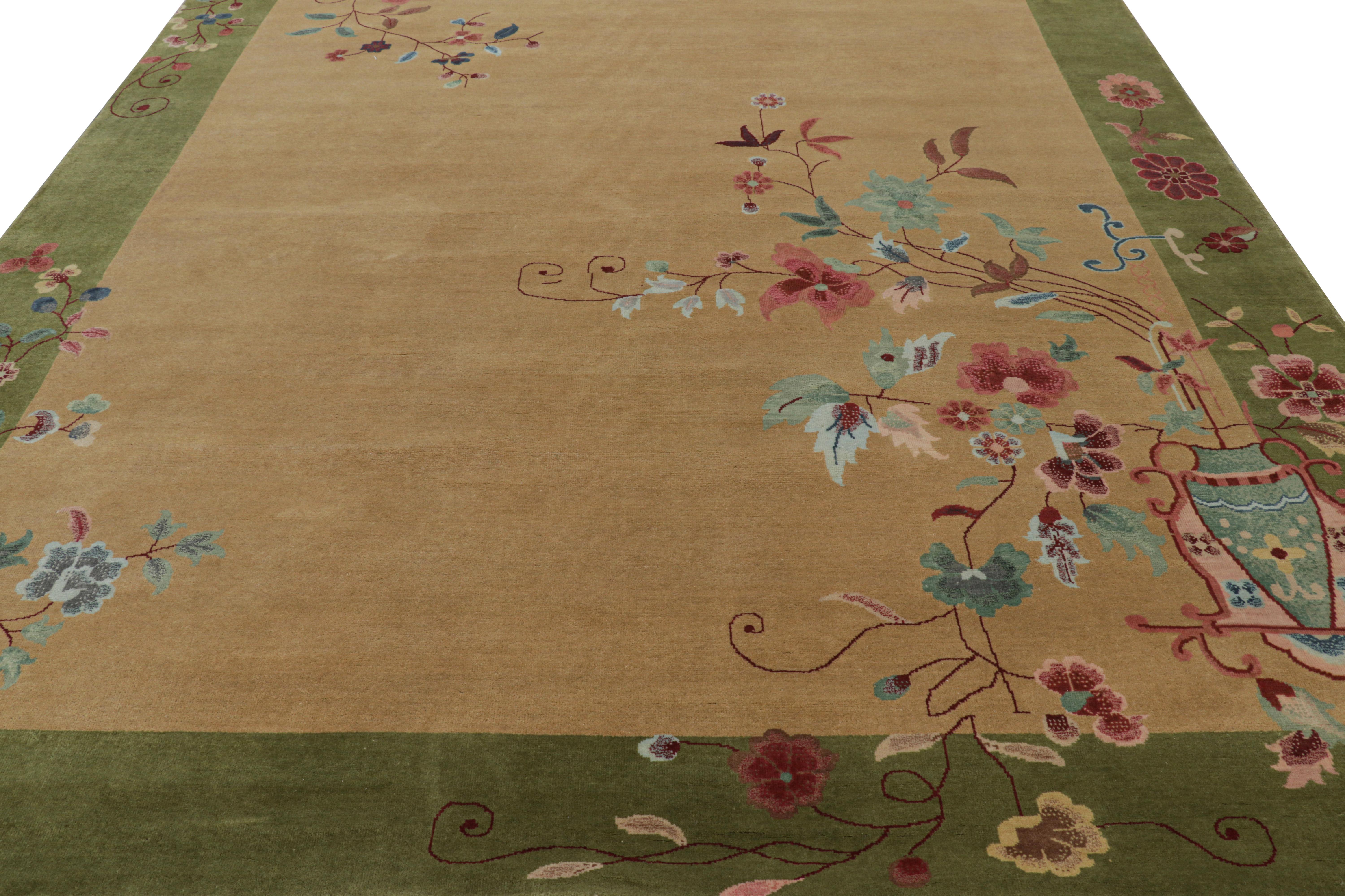 Noué à la main en laine, ce tapis 9x12 de Rug & Kilim est un nouvel ajout à leur ligne de tapis Art déco chinois. 

Sur le Design : 

Les admirateurs de l'artisanat apprécieront le raffinement subtil de la texture, des détails et de l'adaptation de