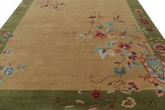 Rug & Kilim’s Chinese Art Deco Style Rug in Green and Beige with Floral Patterns