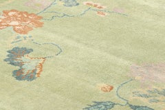 Rug & Kilim’s Chinese Art Deco Style Rug in Green and Blue with Floral Patterns