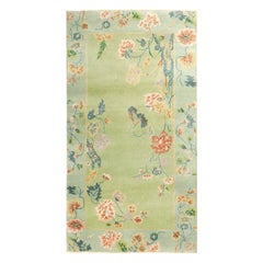 Rug & Kilim’s Chinese Art Deco Style Rug in Green and Blue with Floral Patterns