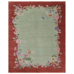 Rug 
Kilim’s Chinese Art Deco Style Rug in Green and Red with Floral Patterns