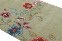 Alfombra china de estilo Art Déco Rug & Kilim en verde con motivos florales de colores