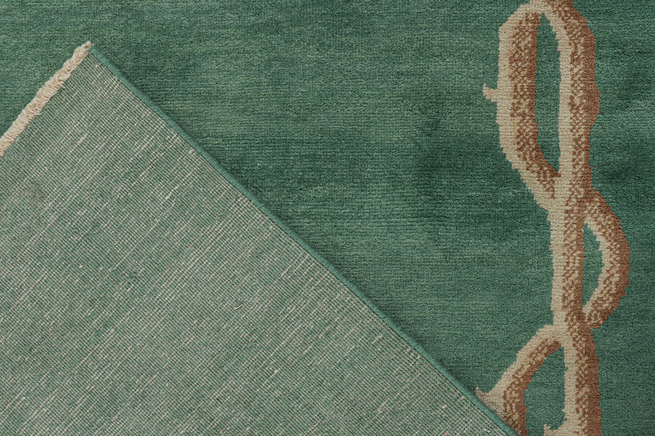 Chinesischer Teppich & Kelim im Art-déco-Stil in Grün mit Blumenmuster (Wolle) im Angebot