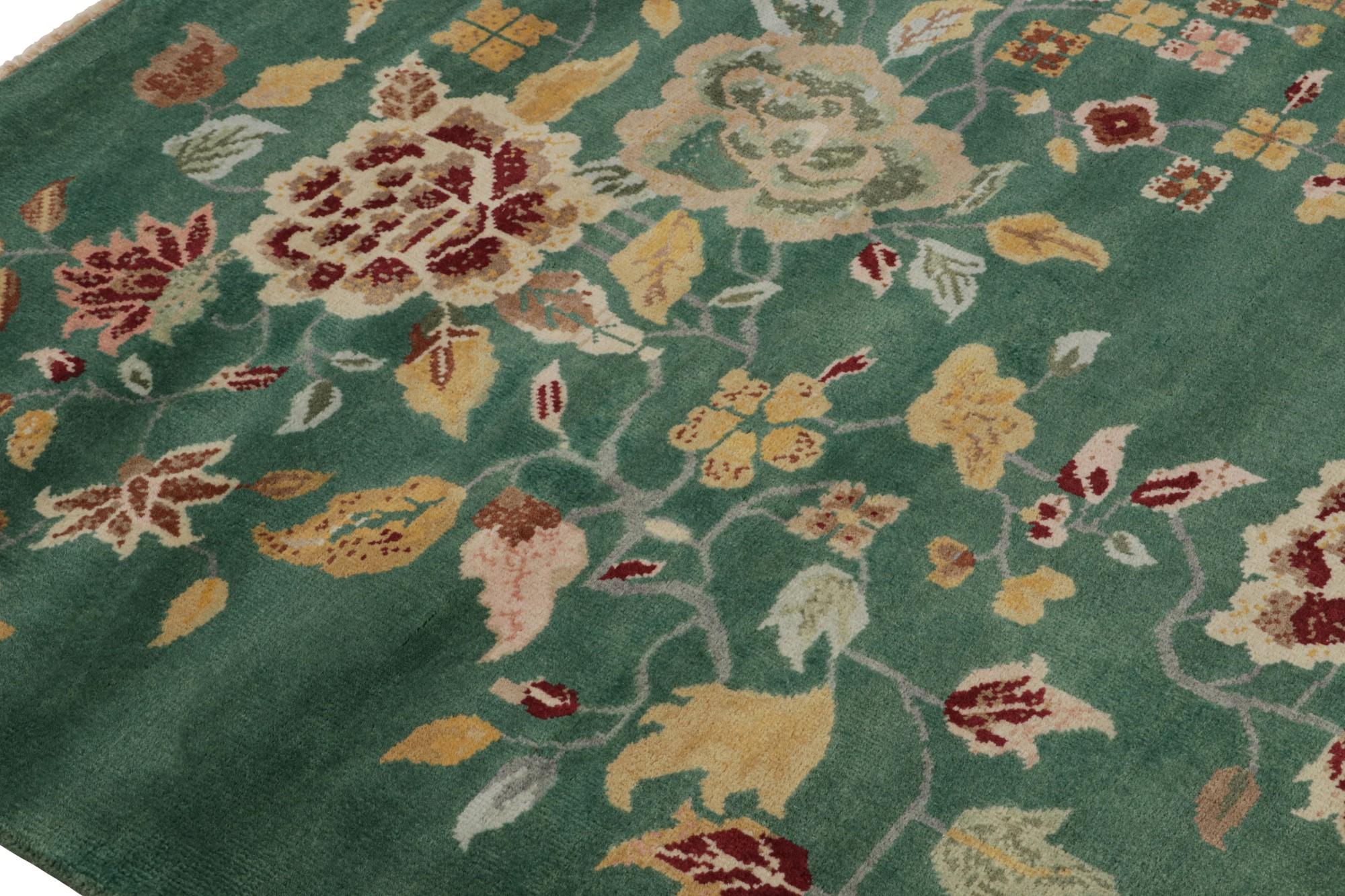 Rug & Kilim’s Chinese Art Deco Style rug in Green with Floral Patterns In New Condition For Sale In Long Island City, NY