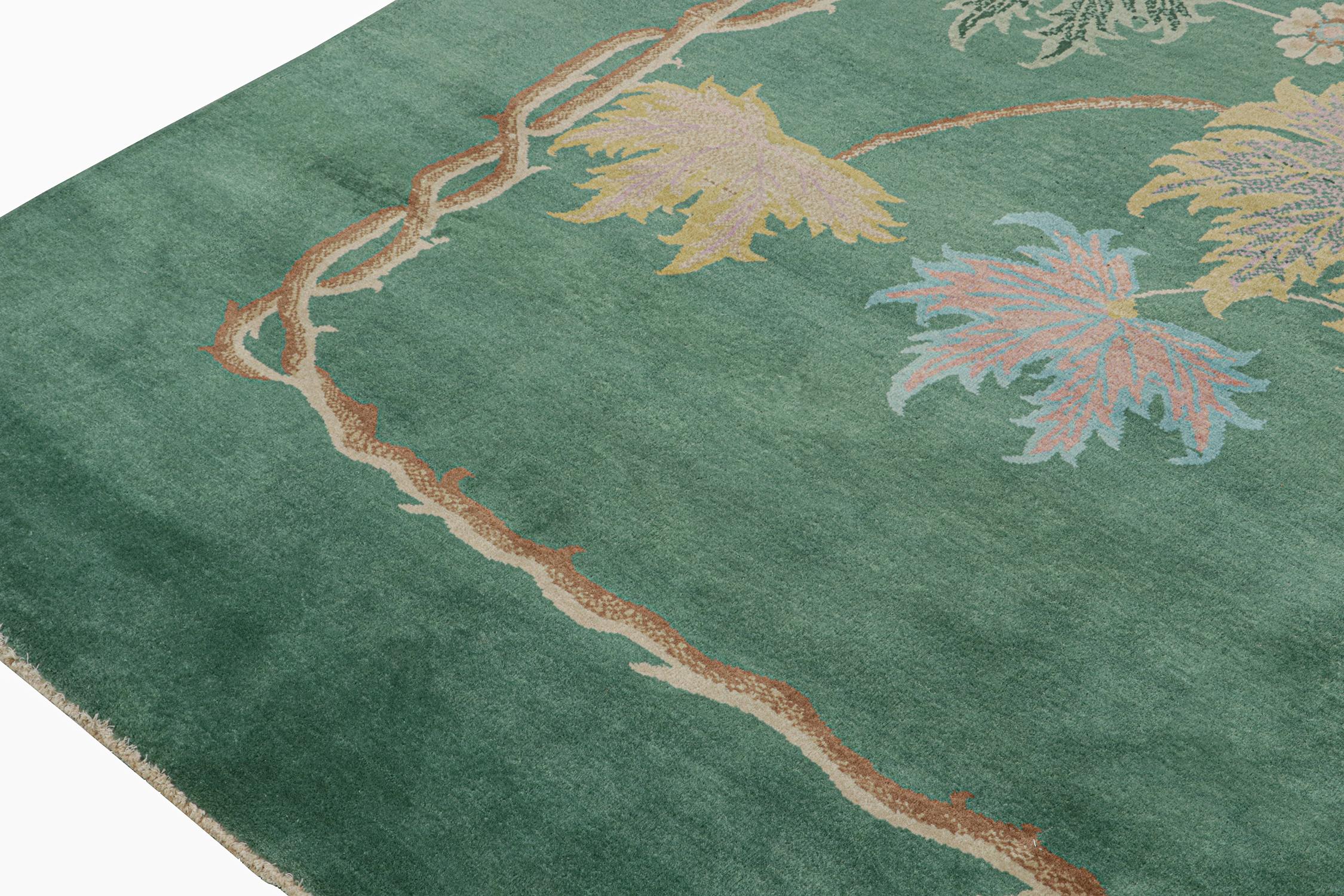 Rug & Kilim's Chinese Art Deco Style Rug in Green with Floral Patterns In New Condition For Sale In Long Island City, NY
