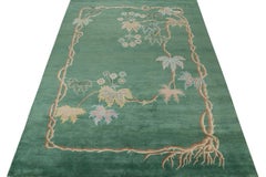 Rug & Kilim's Chinese Art Deco Style Rug in Green with Floral Patterns