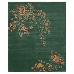 Tappeto in stile Art Deco cinese di Rug & Kilim in verde con motivi floreali