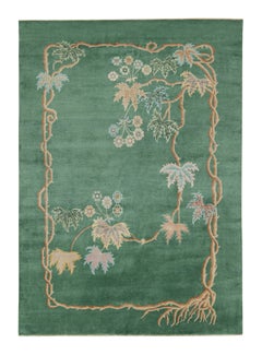 Rug & Kilim - Tappeto cinese in stile Art Deco in verde con motivi floreali