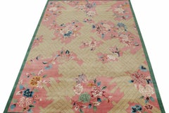 Rug & Kilim's Chinese Art Deco Style Rug in Pink and Beige with Floral Pattern