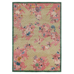 Rug & Kilim - Tappeto cinese in stile Art Deco in rosa e beige con motivi floreali