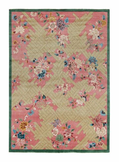 Rug & Kilim's Chinese Art Deco Style Rug in Pink and Beige with Floral Pattern