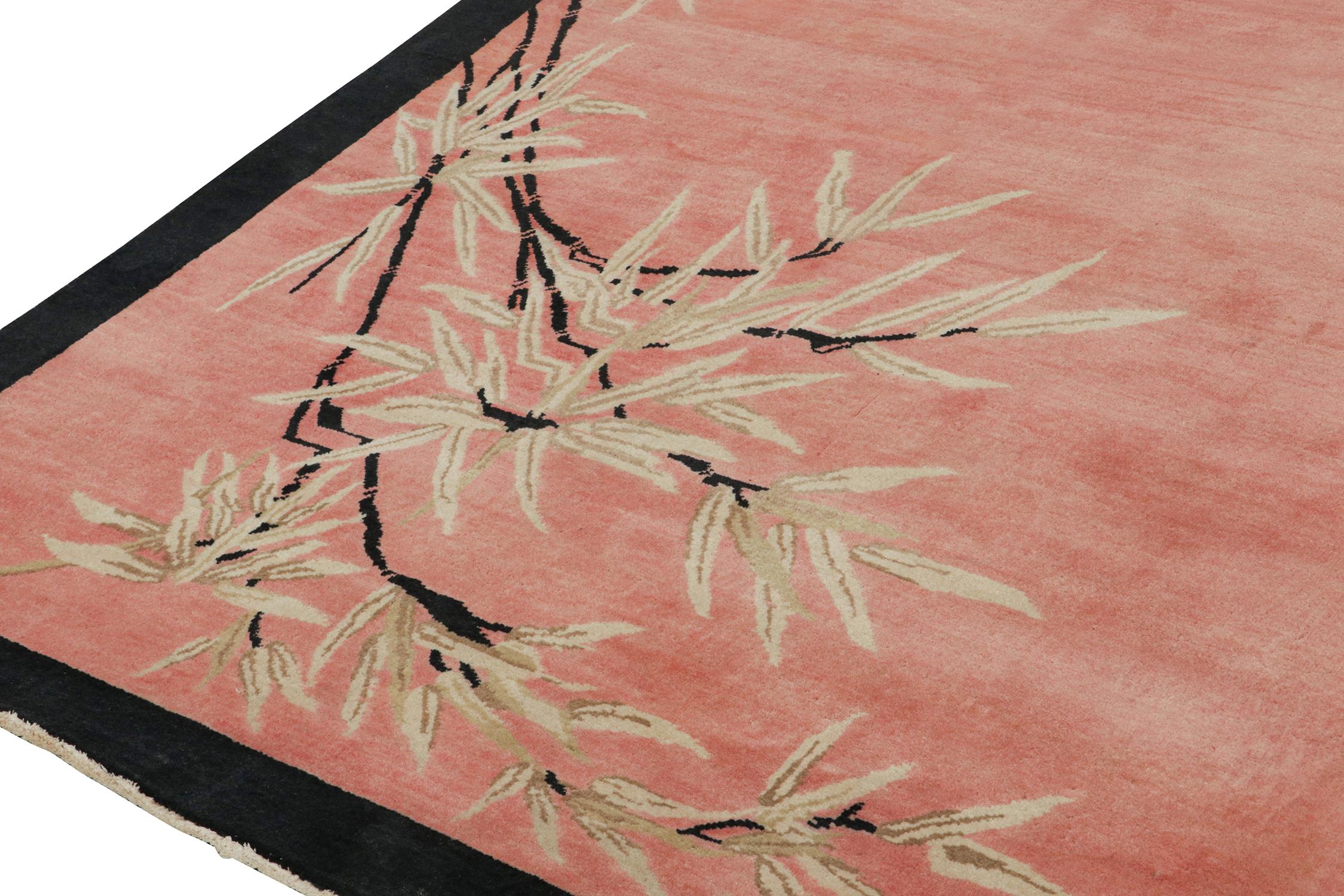 Hand-Knotted Rug & Kilim's Chinese Art Deco Style Rug in Pink with Floral Patterns For Sale